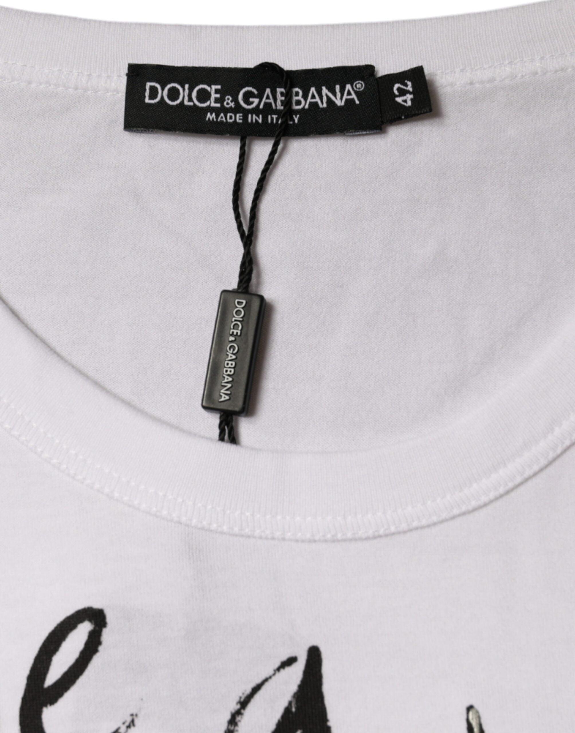 Camiseta de algodón blanca con cuello redondo y estampado del logotipo de Dolce &amp; Gabbana
