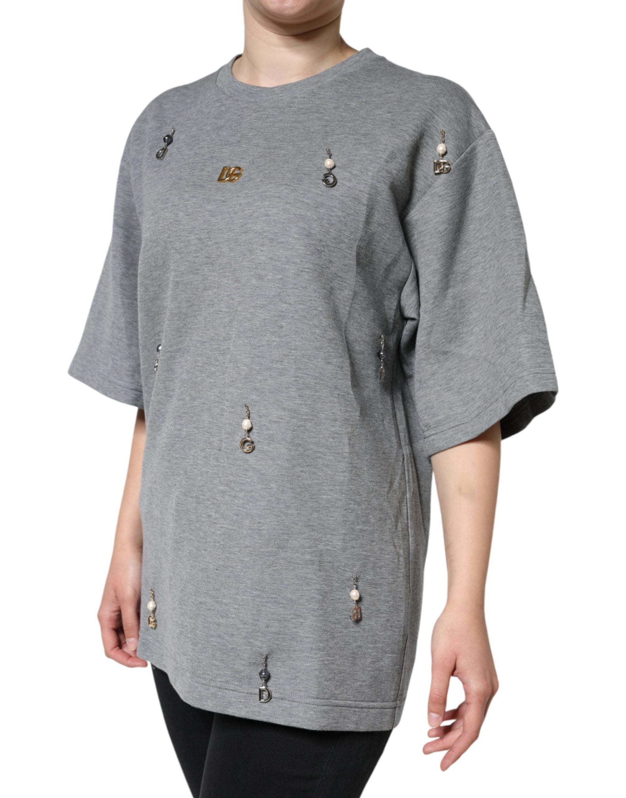 Camiseta adornada de mezcla de algodón gris de Dolce &amp; Gabbana