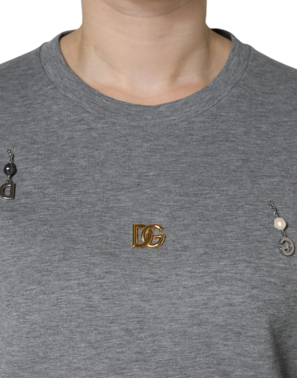 Camiseta adornada de mezcla de algodón gris de Dolce &amp; Gabbana