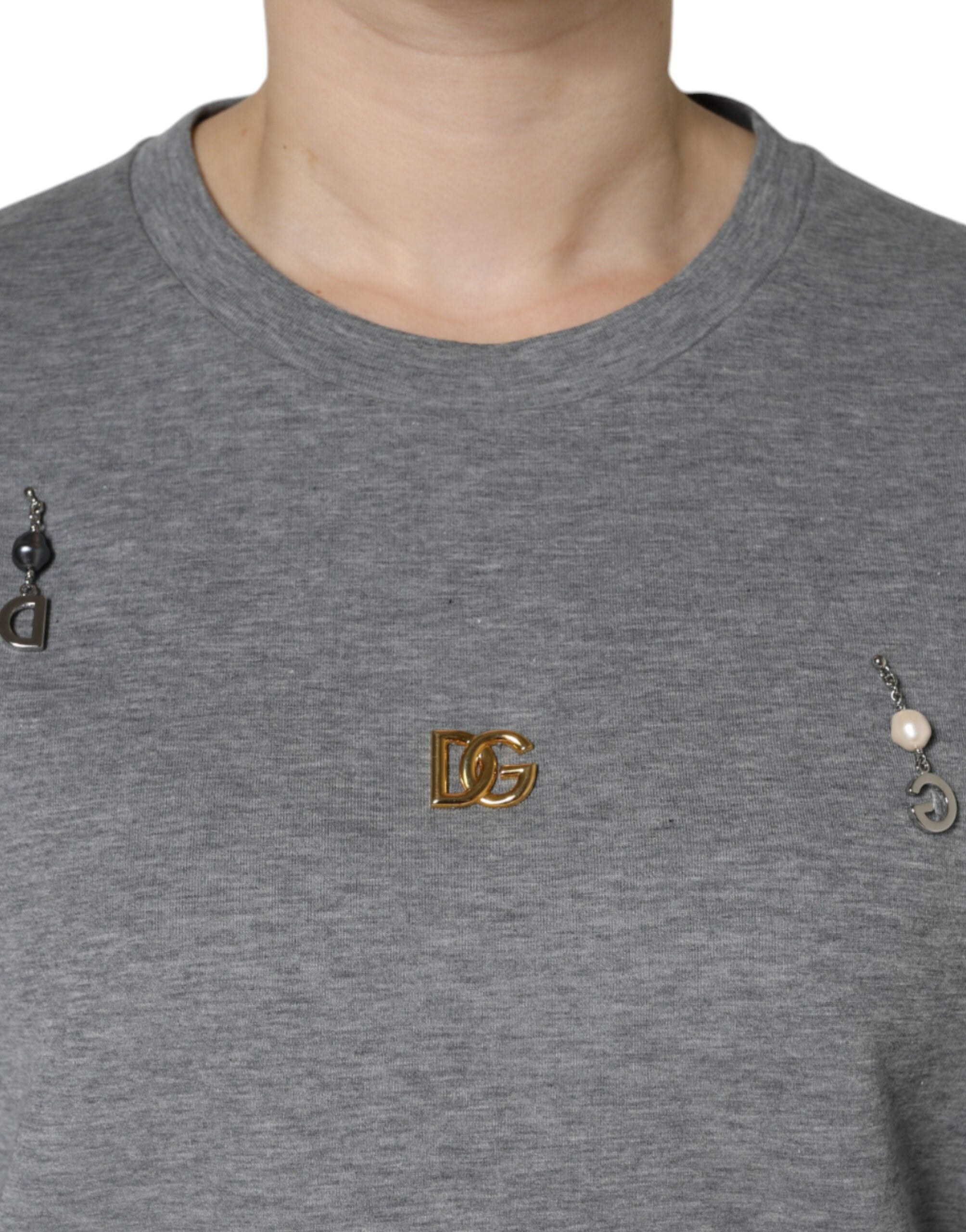 Camiseta adornada de mezcla de algodón gris de Dolce &amp; Gabbana
