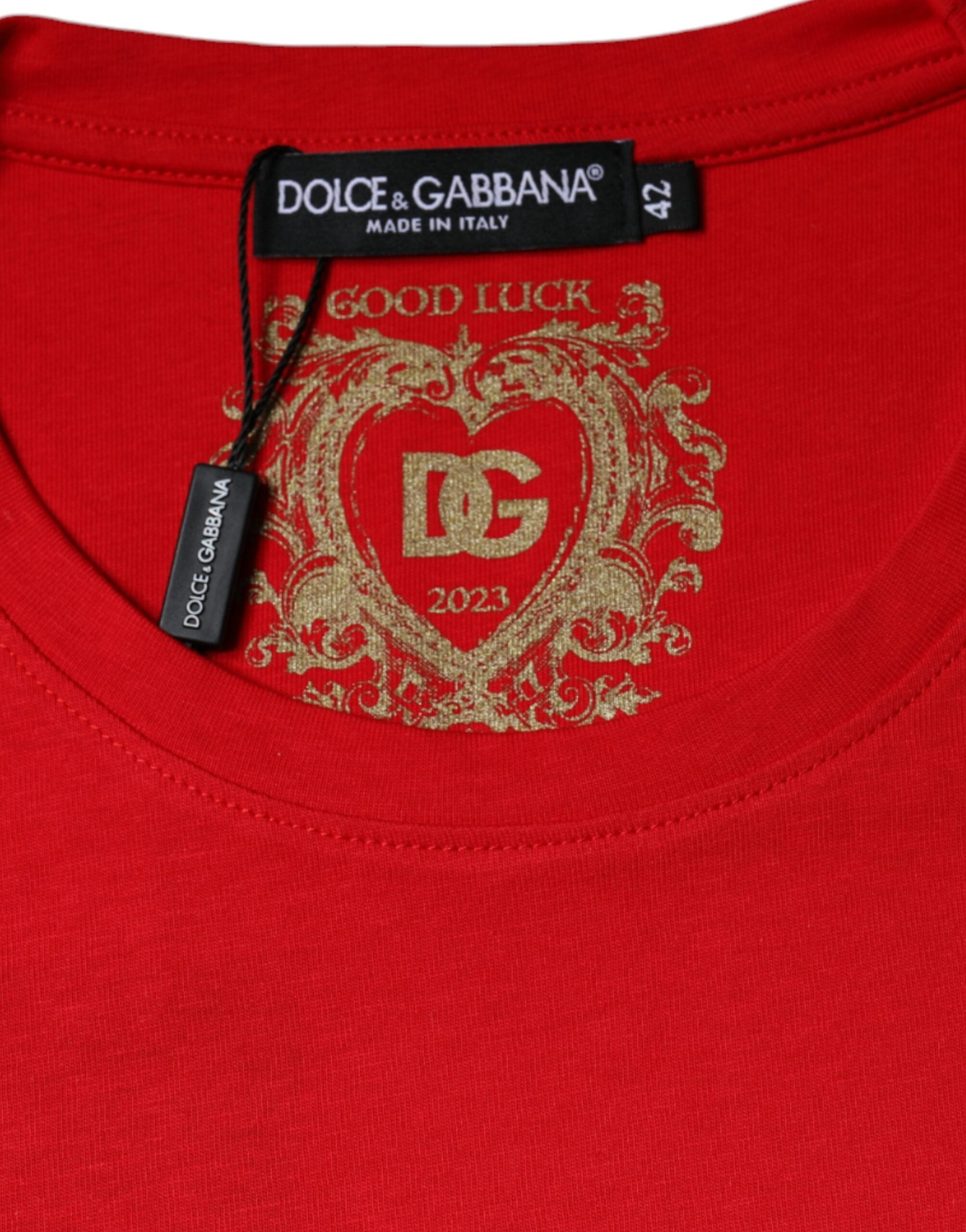 Camiseta de manga corta con cuello redondo de algodón rojo de Dolce &amp; Gabbana