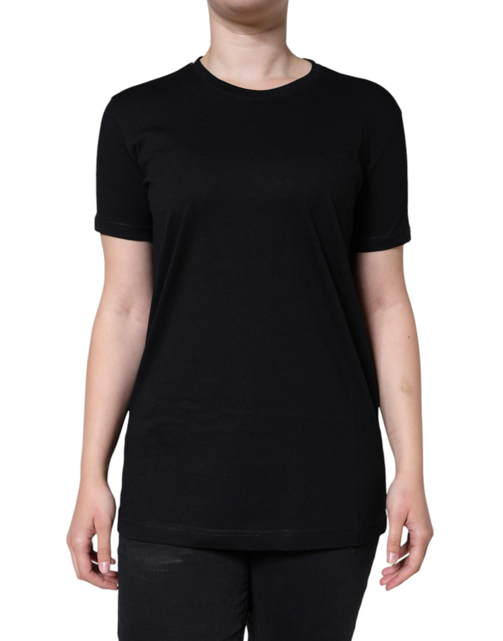 Camiseta de algodón negra de manga corta y cuello redondo de Dolce &amp; Gabbana