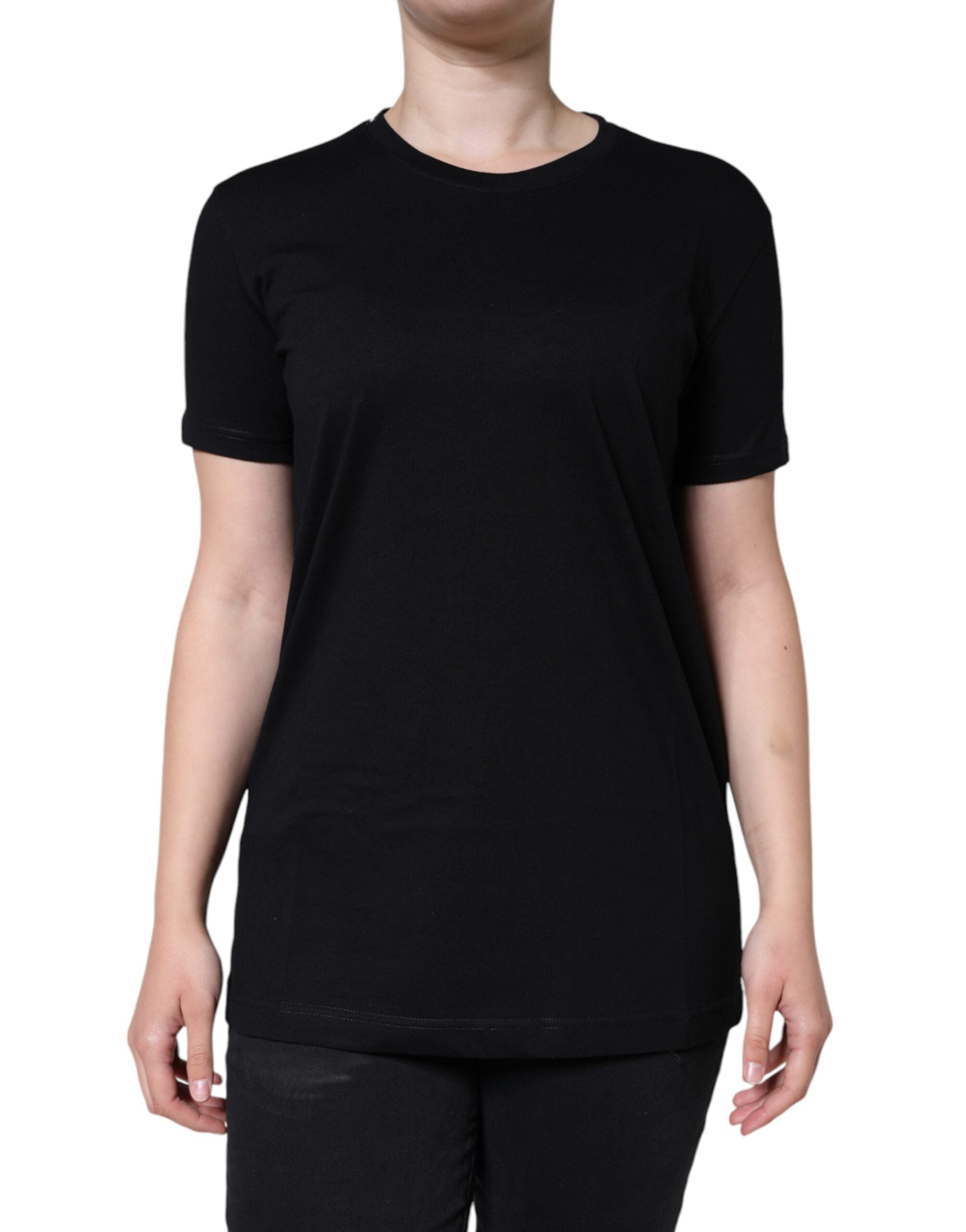 Camiseta de algodón negra de manga corta y cuello redondo de Dolce &amp; Gabbana