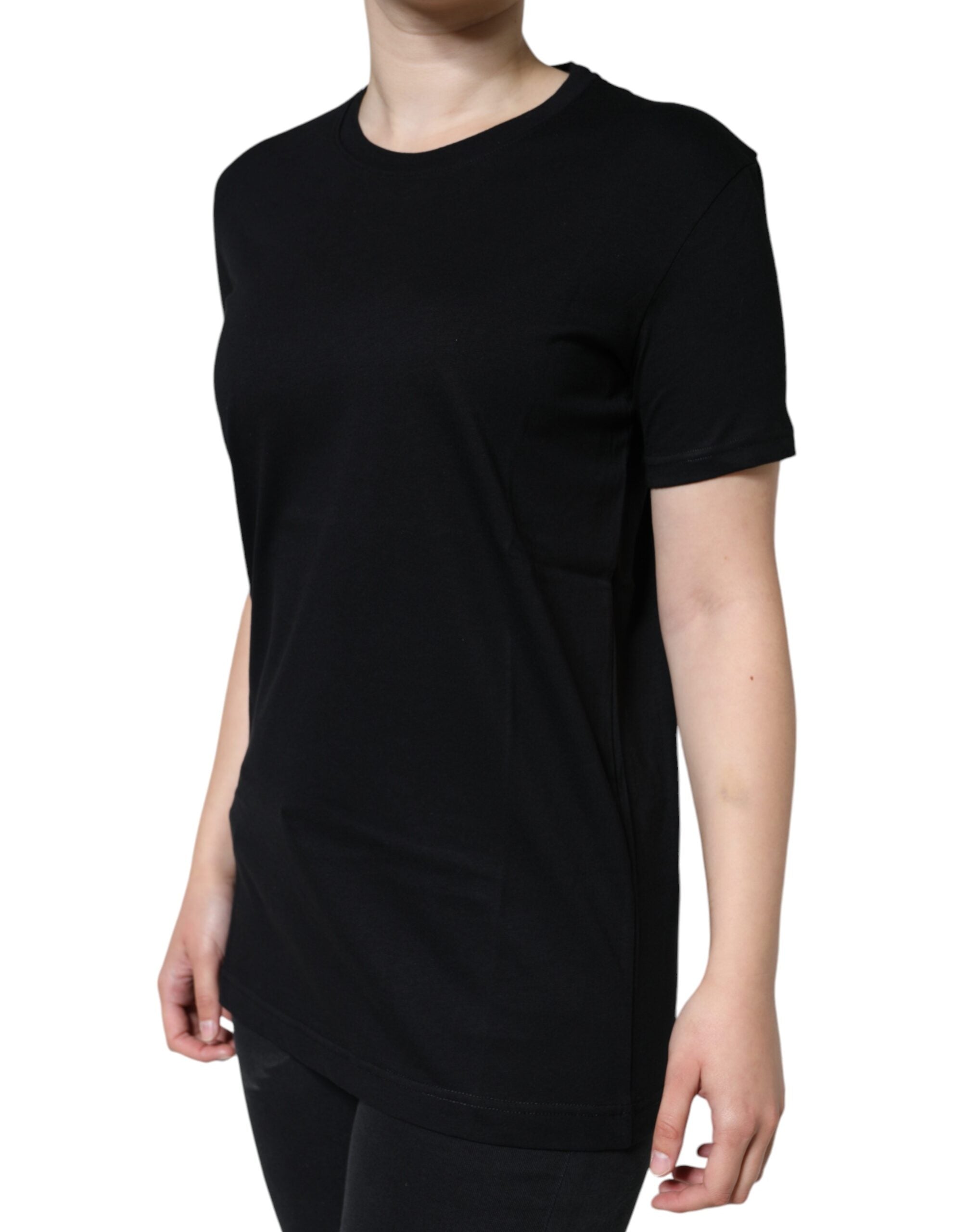 Camiseta de algodón negra de manga corta y cuello redondo de Dolce &amp; Gabbana
