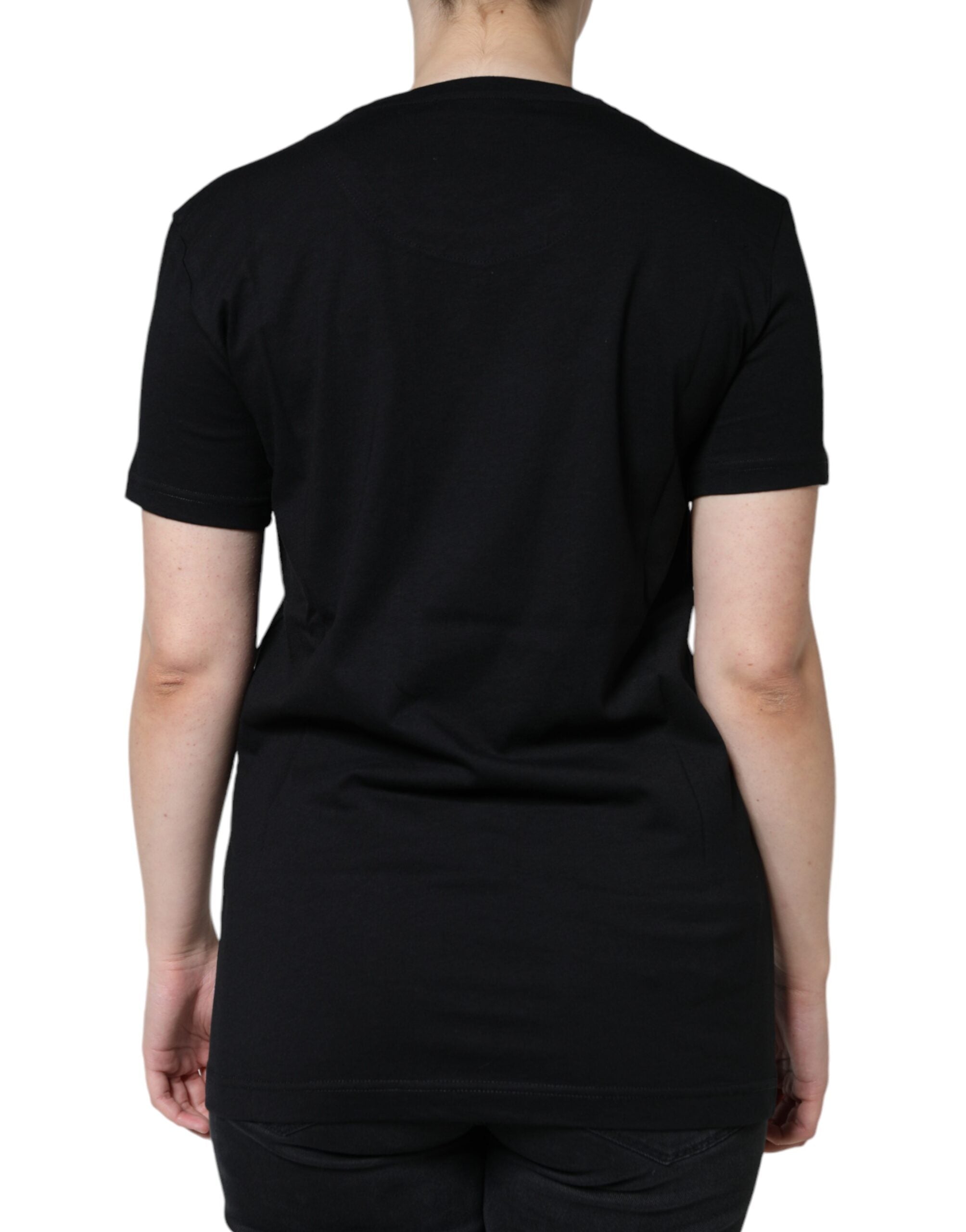 Camiseta de algodón negra de manga corta y cuello redondo de Dolce &amp; Gabbana