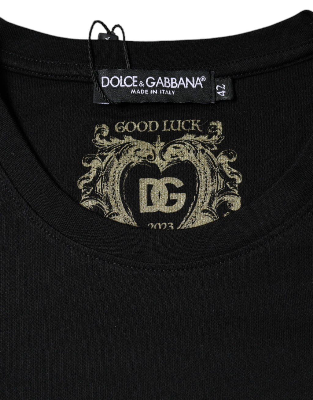 Camiseta de algodón negra de manga corta y cuello redondo de Dolce &amp; Gabbana