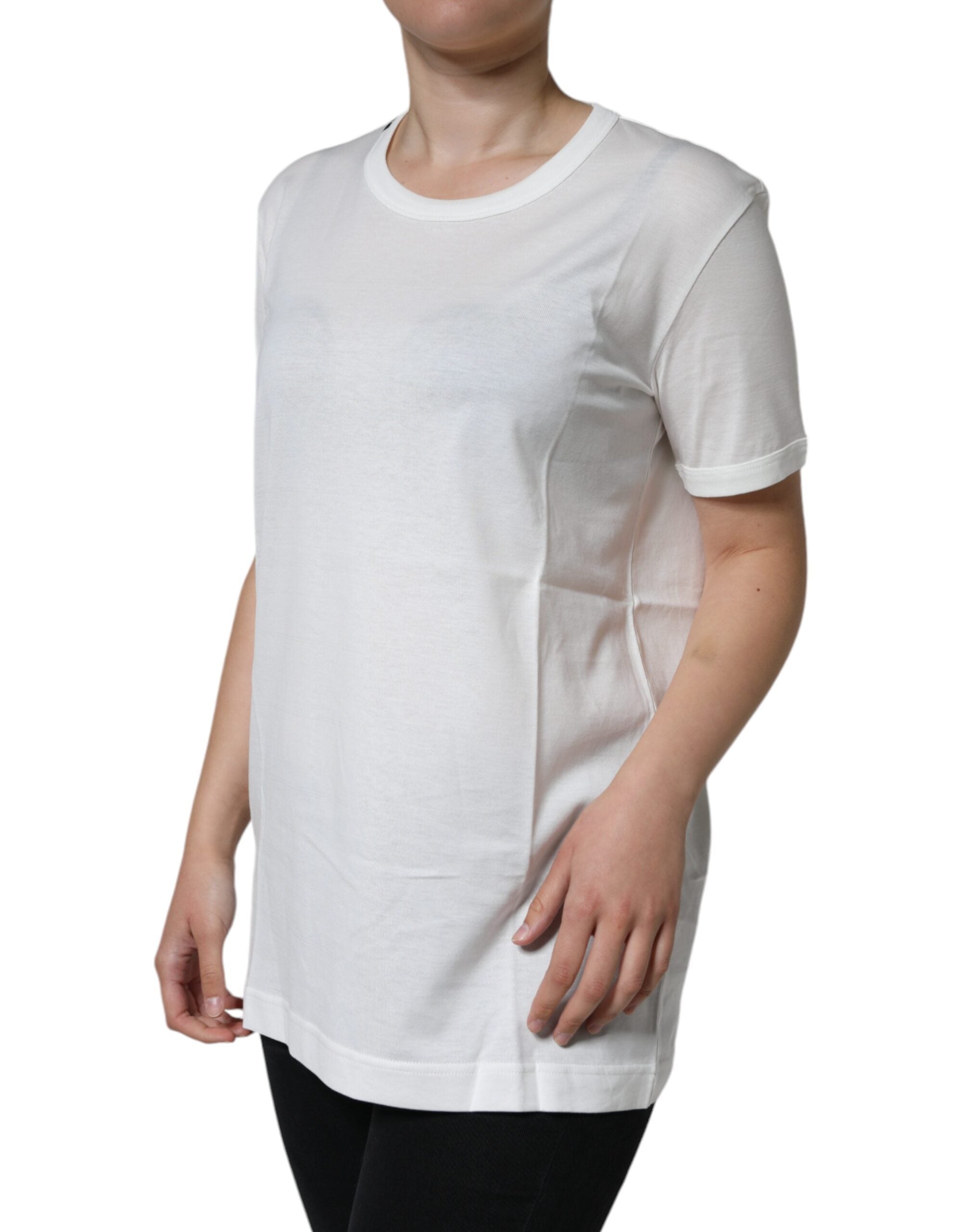 Camiseta blanca de algodón con cuello redondo y manga corta de Dolce &amp; Gabbana