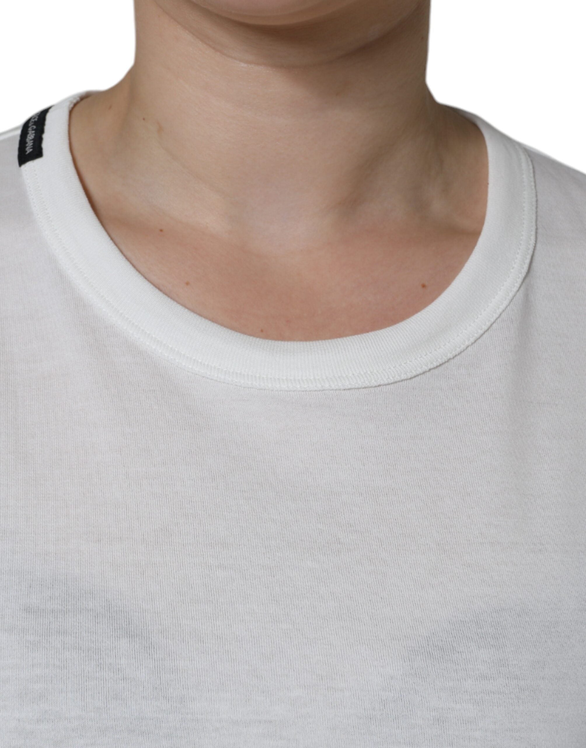 Camiseta blanca de algodón con cuello redondo y manga corta de Dolce &amp; Gabbana