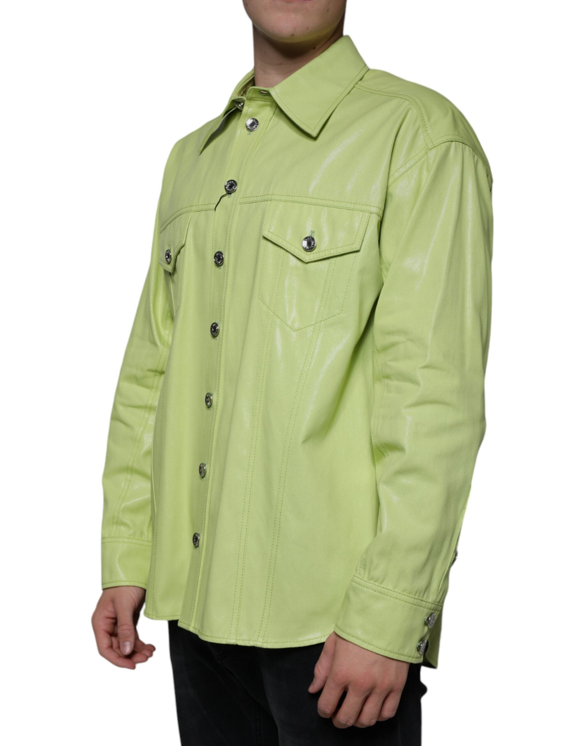 Camisa de algodón verde con cuello y botones para hombre de Dolce &amp; Gabbana