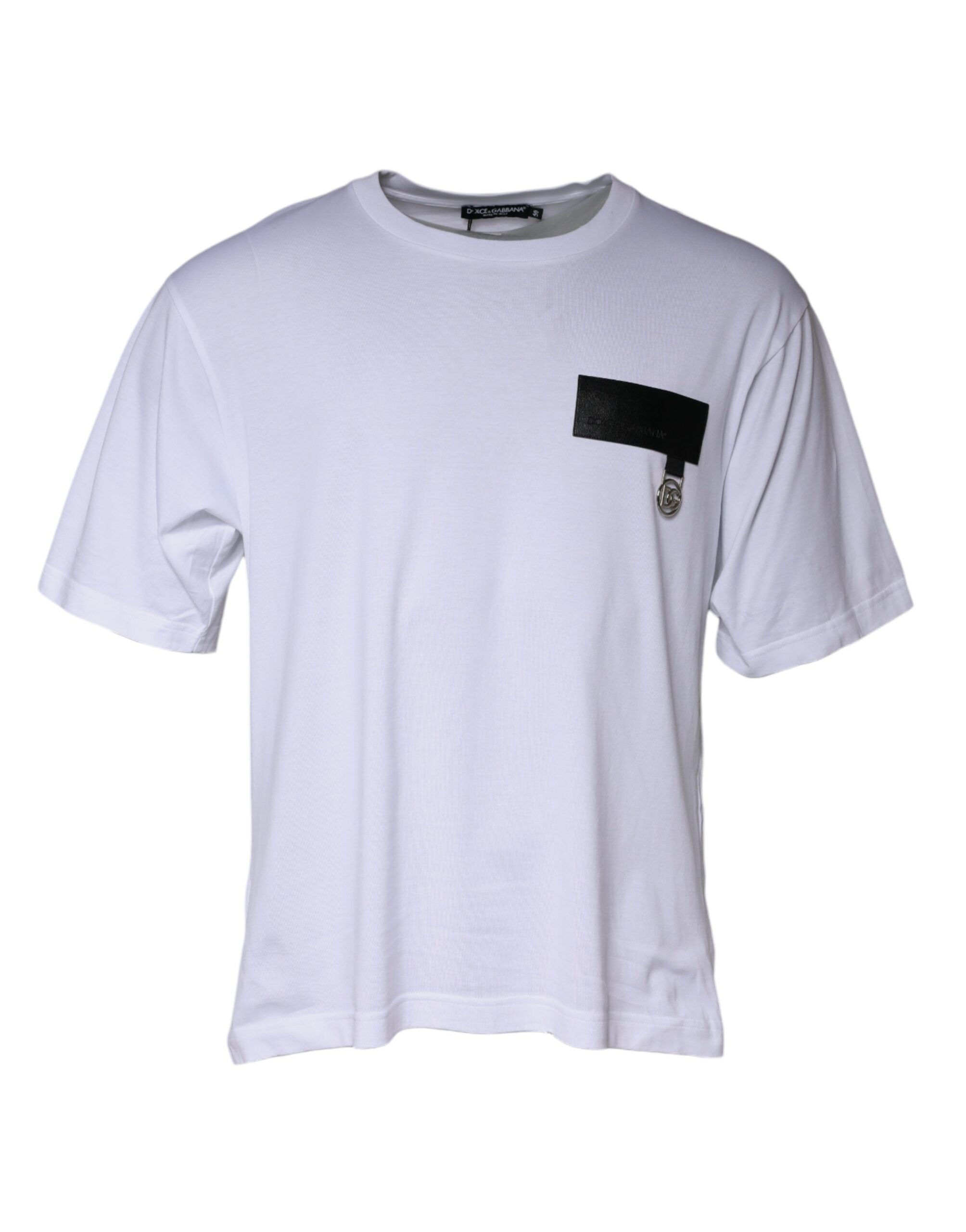 Camiseta de algodón con cuello redondo y parche del logotipo blanco de Dolce &amp; Gabbana