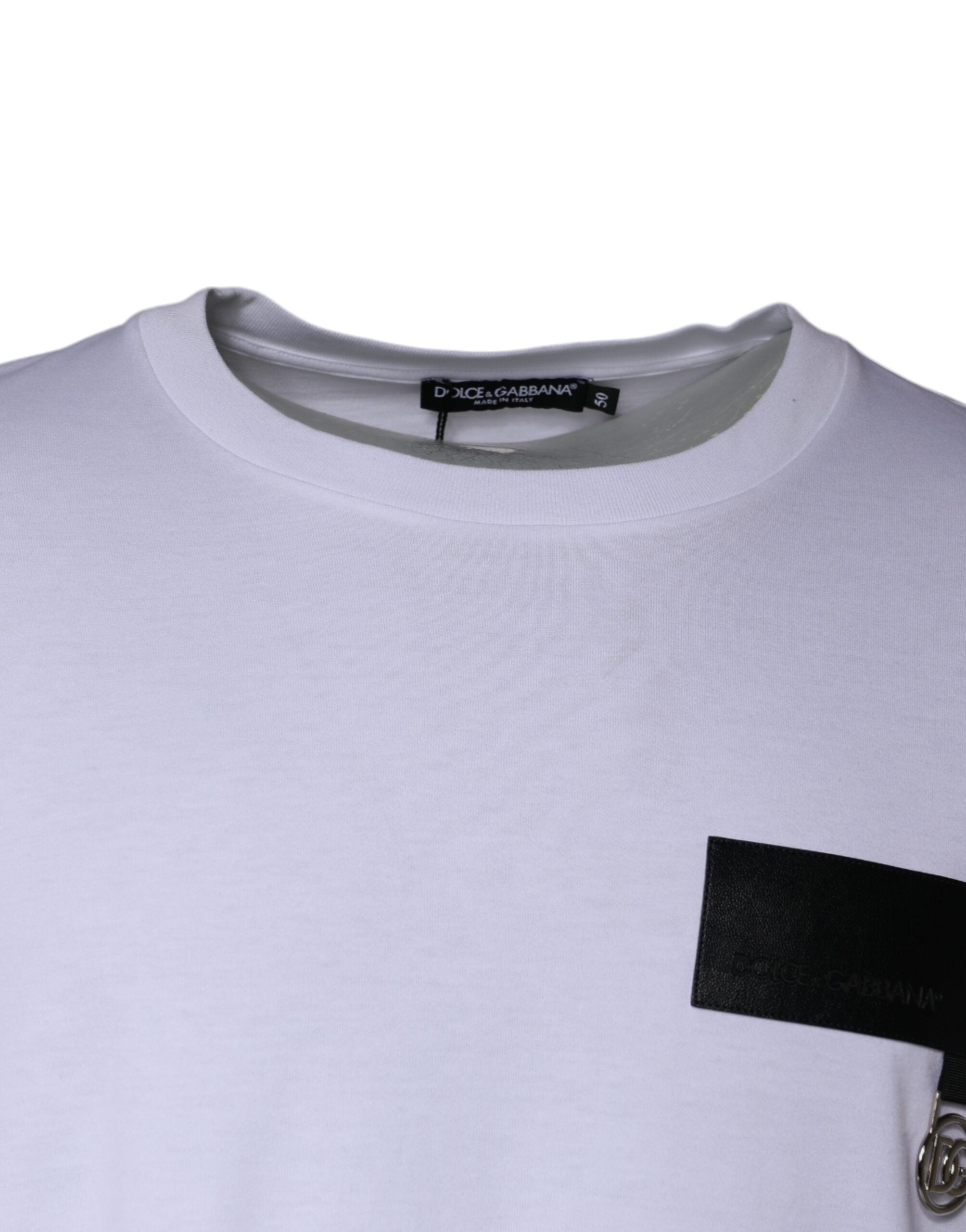 Camiseta de algodón con cuello redondo y parche del logotipo blanco de Dolce &amp; Gabbana