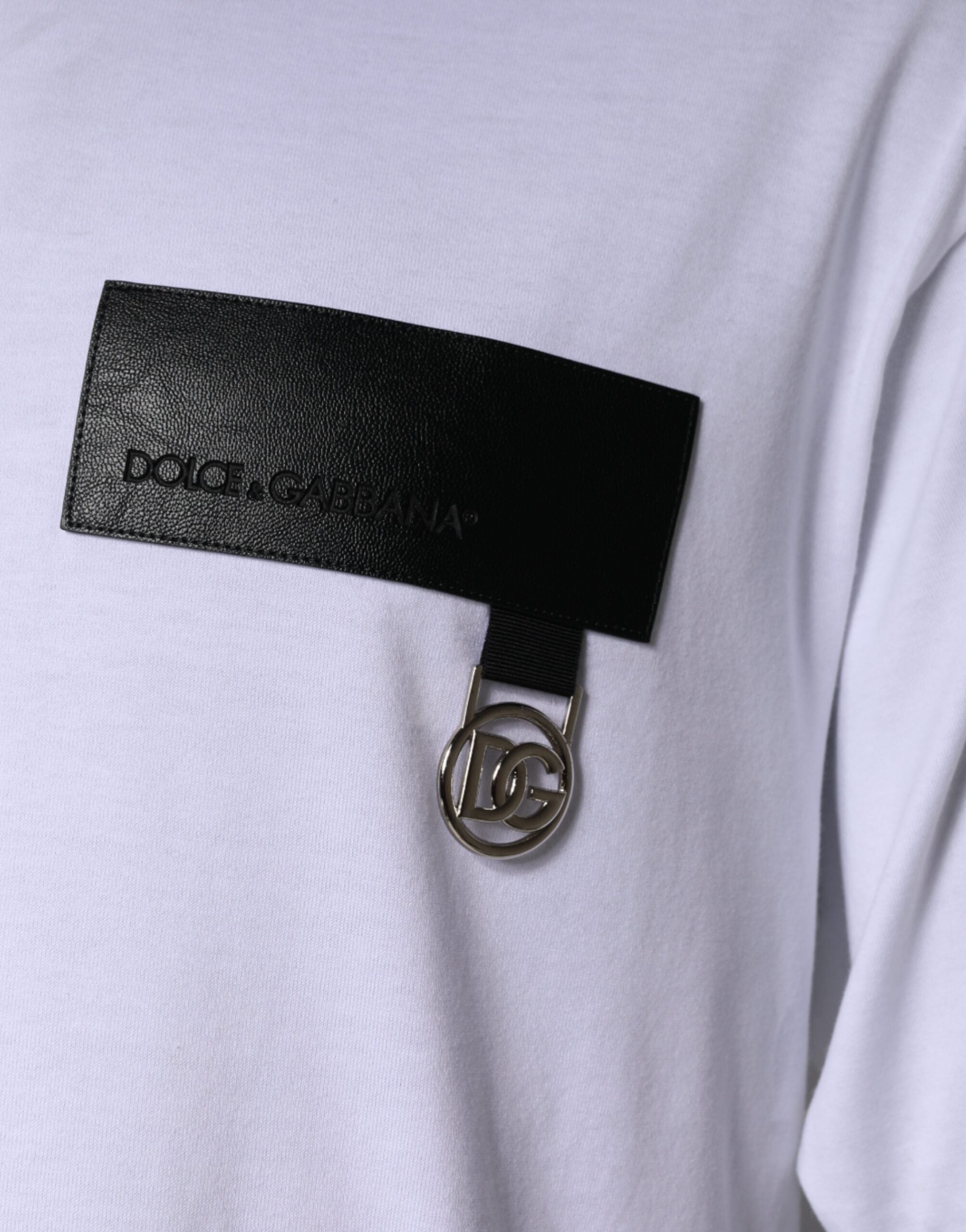 Camiseta de algodón con cuello redondo y parche del logotipo blanco de Dolce &amp; Gabbana