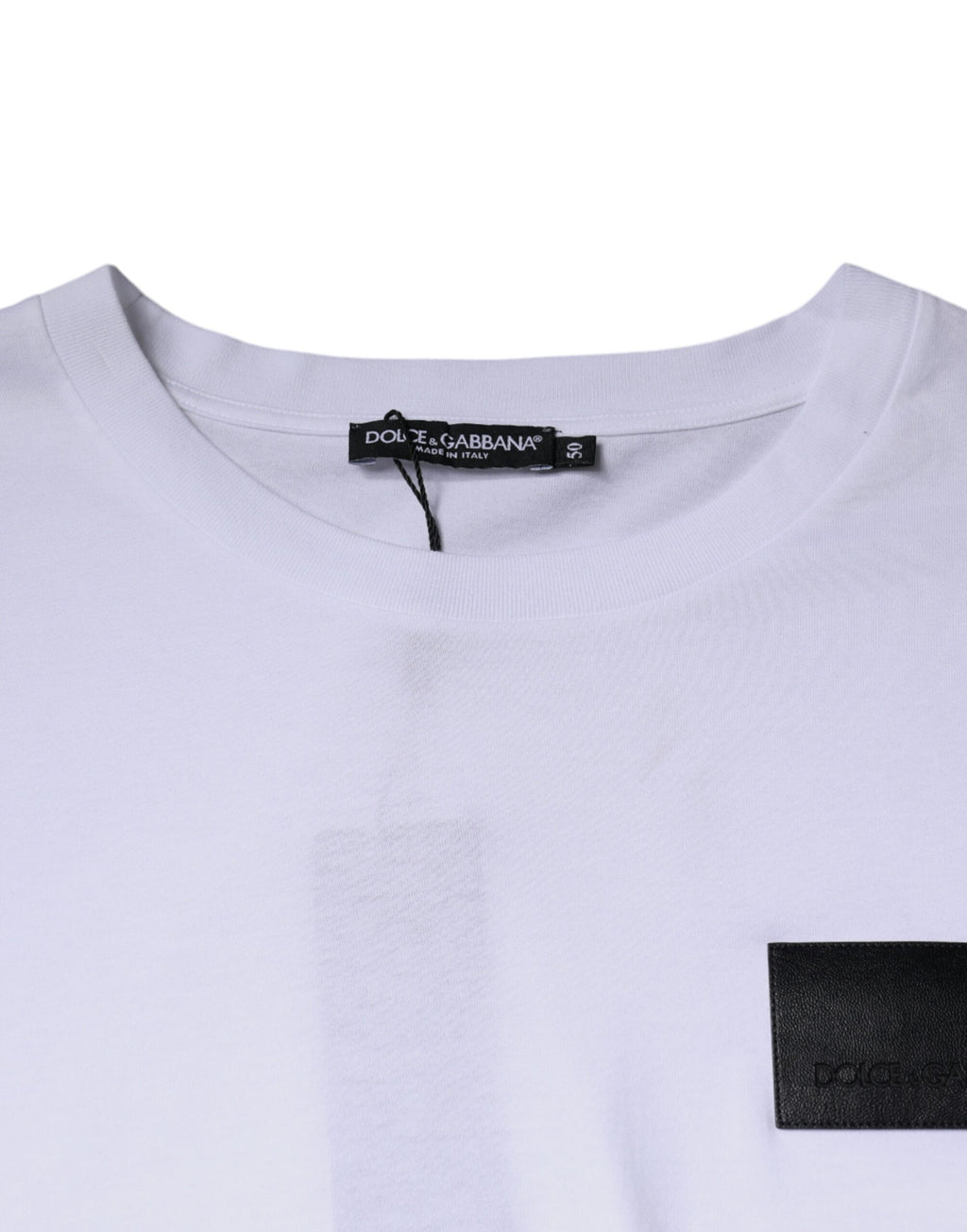 Camiseta de algodón con cuello redondo y parche del logotipo blanco de Dolce &amp; Gabbana