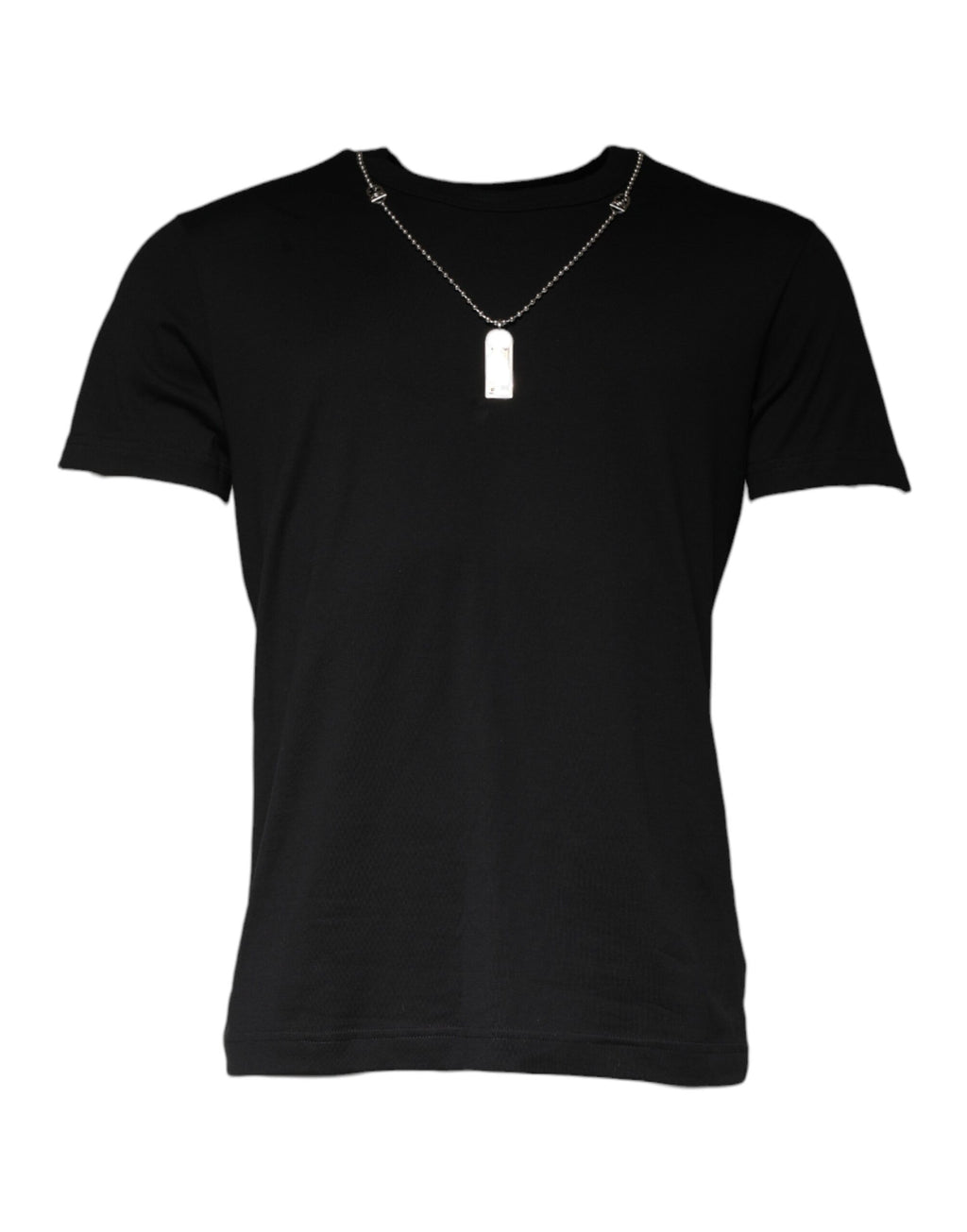Camiseta negra de algodón con collar adornado de Dolce &amp; Gabbana