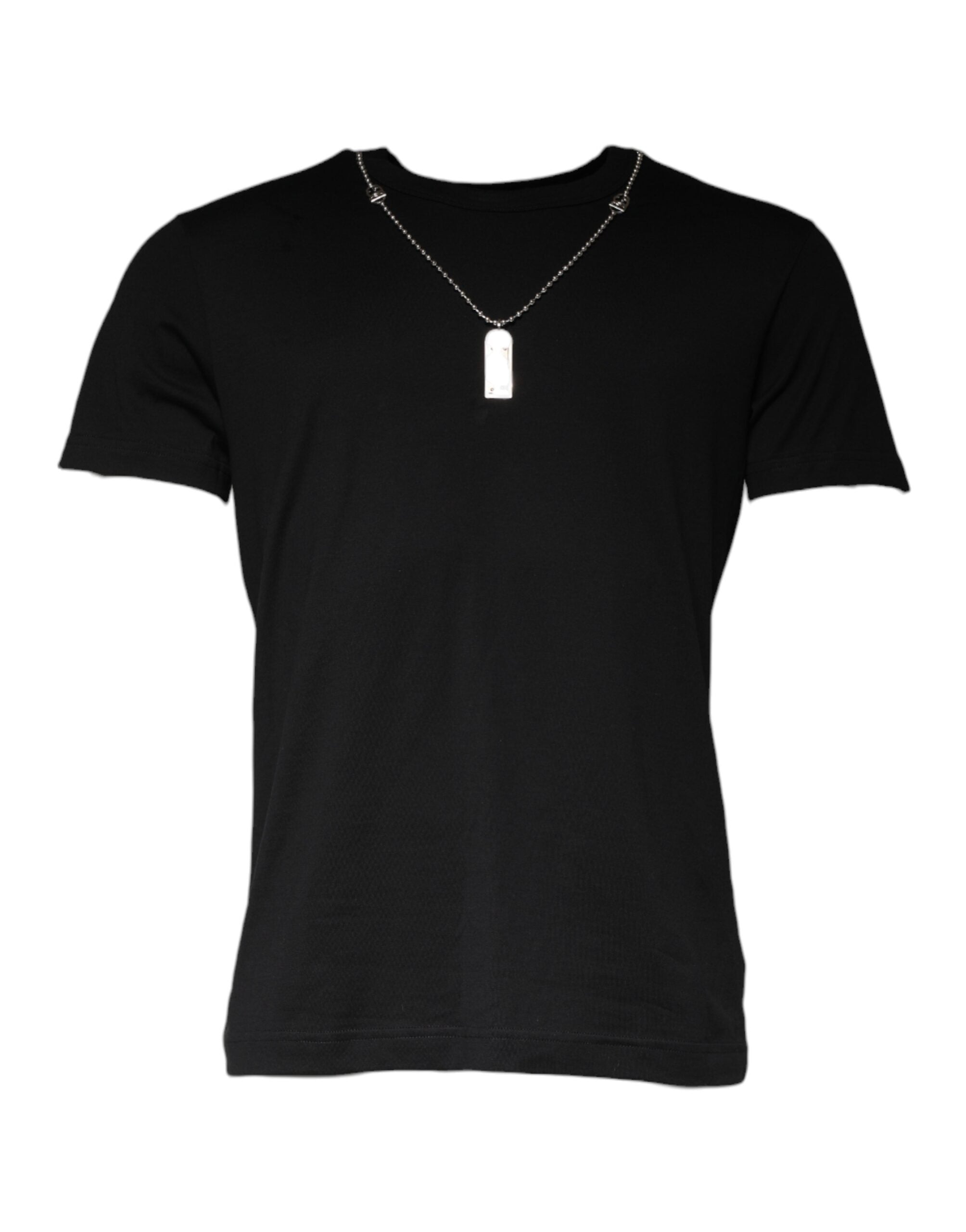 Camiseta negra de algodón con collar adornado de Dolce &amp; Gabbana
