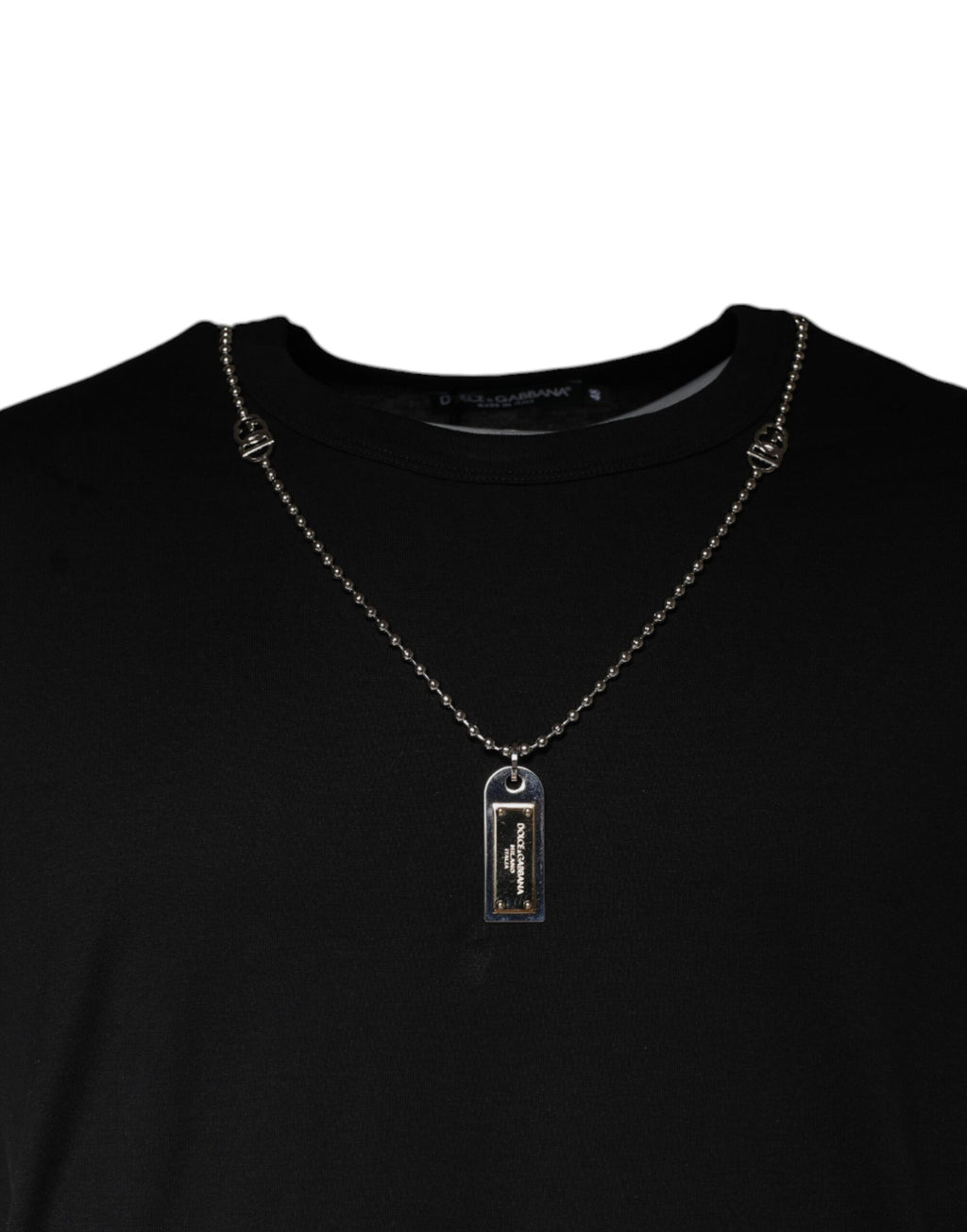 Camiseta negra de algodón con collar adornado de Dolce &amp; Gabbana