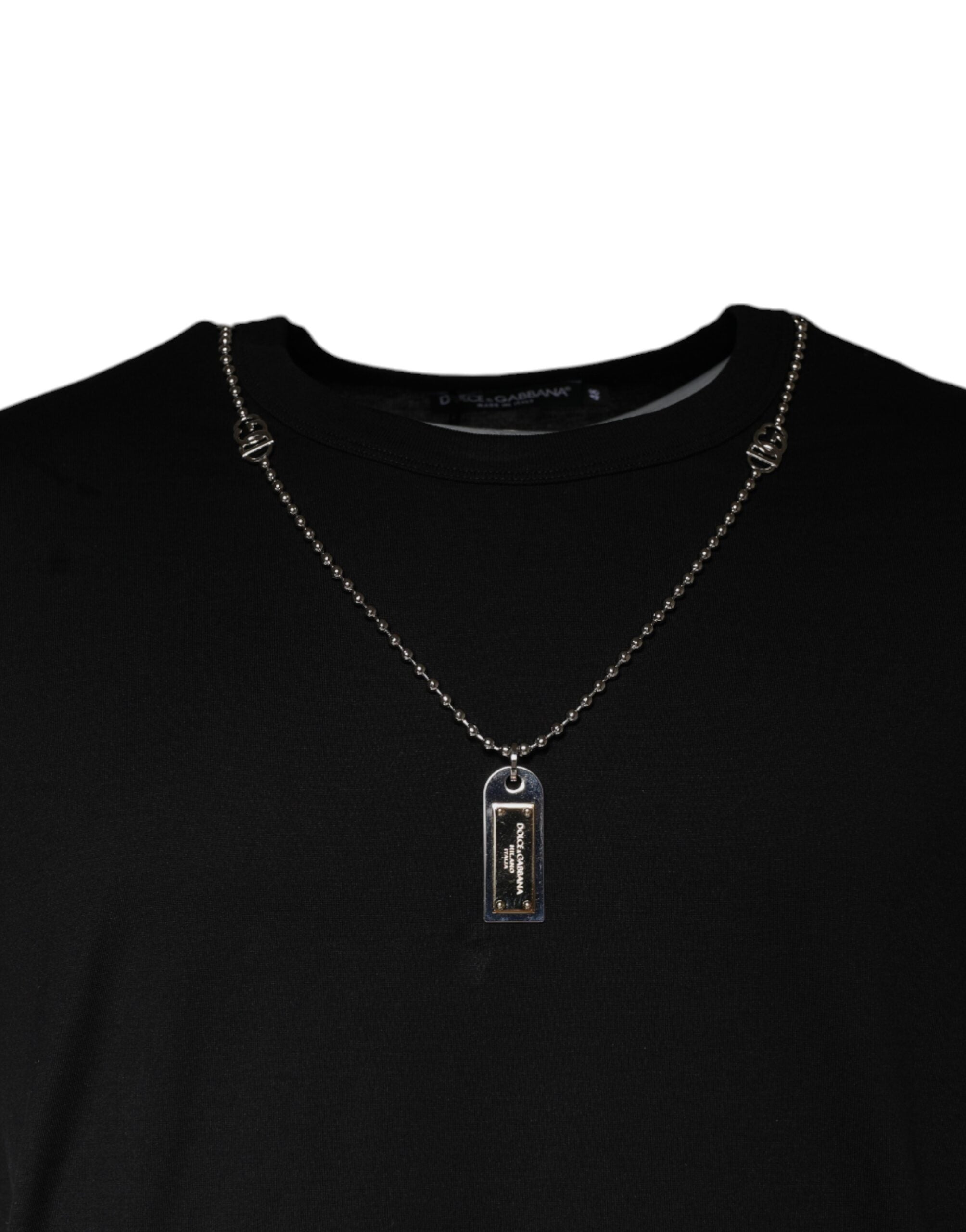 Camiseta negra de algodón con collar adornado de Dolce &amp; Gabbana