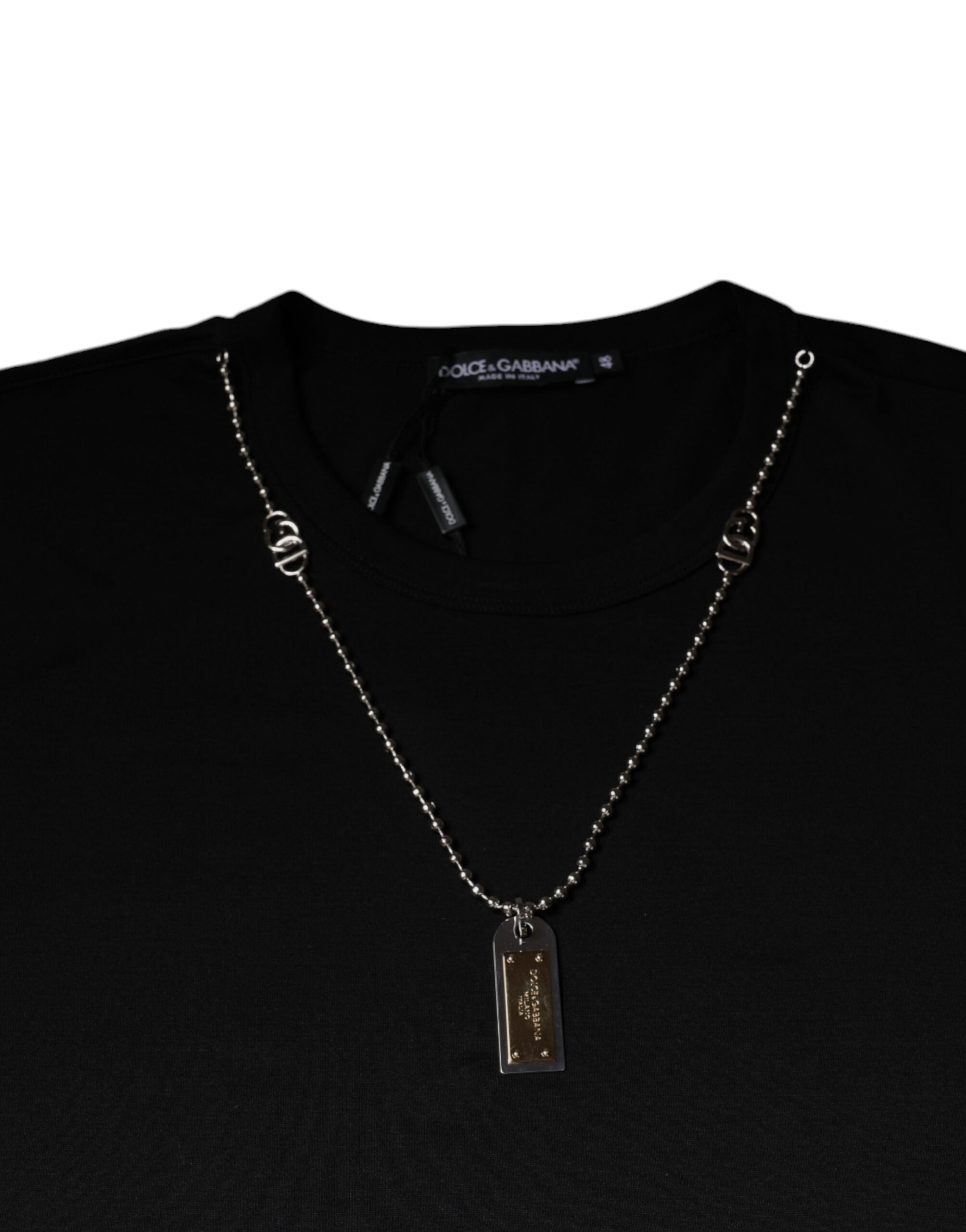 Camiseta negra de algodón con collar adornado de Dolce &amp; Gabbana