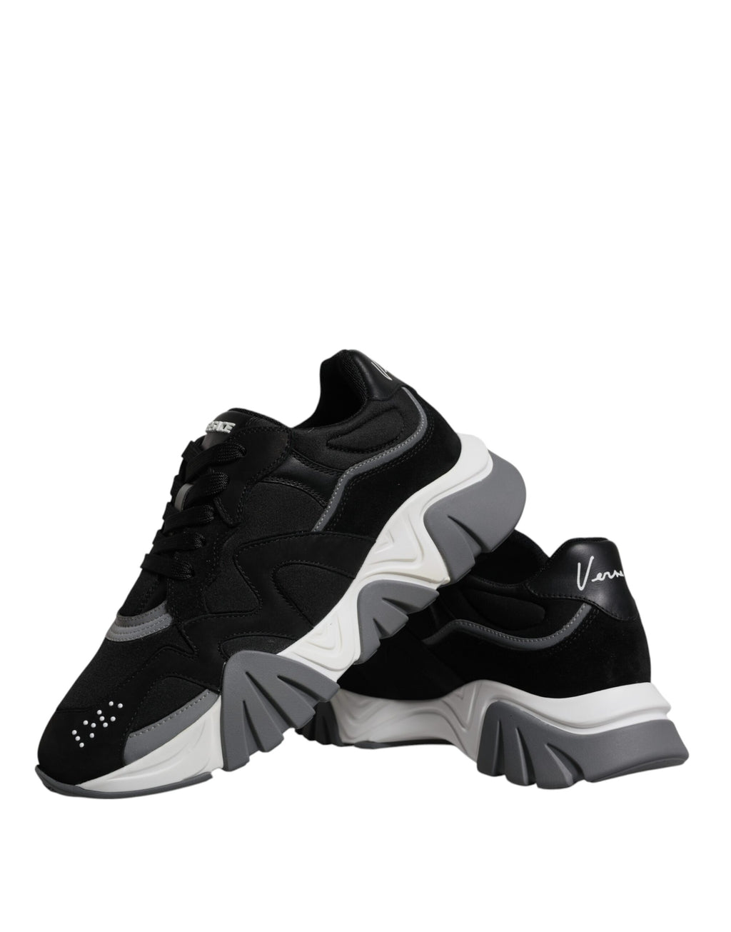 Zapatillas bajas gruesas de neopreno de cuero negro de Versace Squalo Shoes