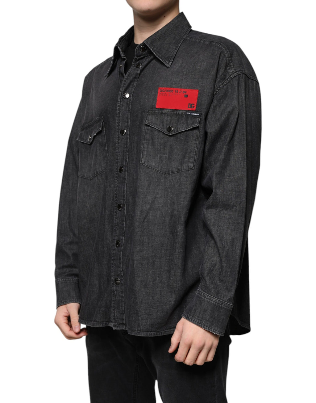Camisa vaquera de algodón con botones y logotipo negro de Dolce &amp; Gabbana