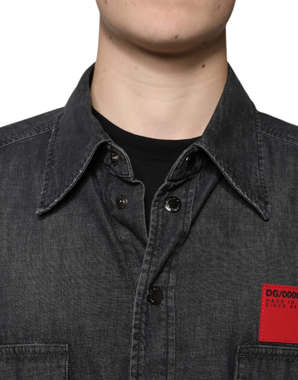Camisa vaquera de algodón con botones y logotipo negro de Dolce &amp; Gabbana