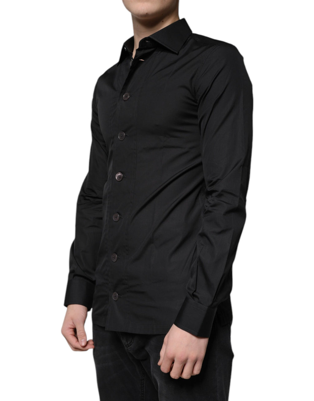 Camisa formal de manga larga de algodón negra de Dolce &amp; Gabbana