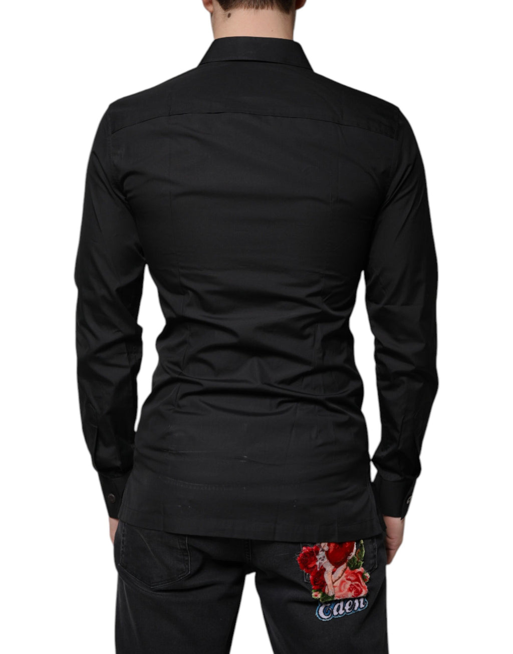 Camisa formal de manga larga de algodón negra de Dolce &amp; Gabbana