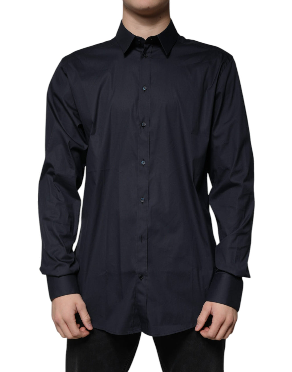Camisa de vestir formal Dolce &amp; Gabbana en mezcla de algodón negro dorado