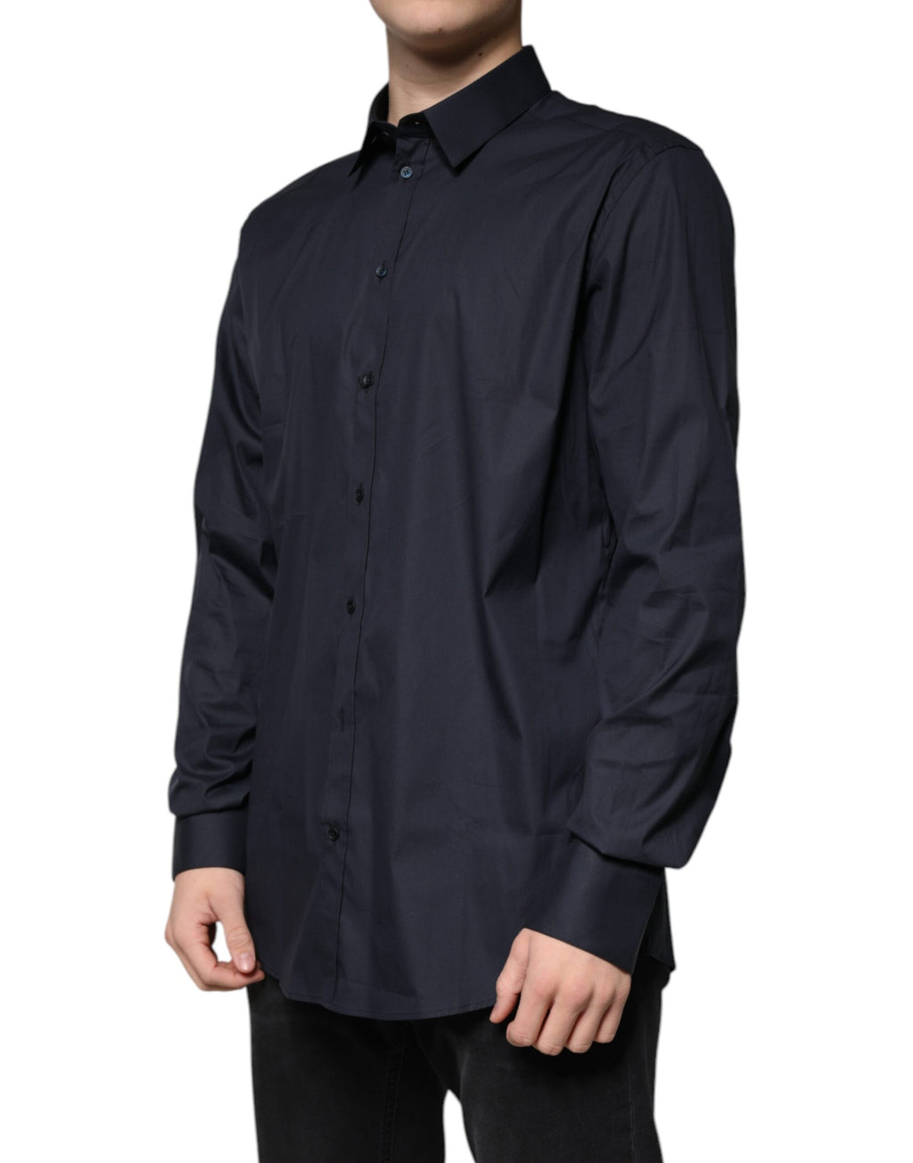 Camisa de vestir formal Dolce &amp; Gabbana en mezcla de algodón negro dorado