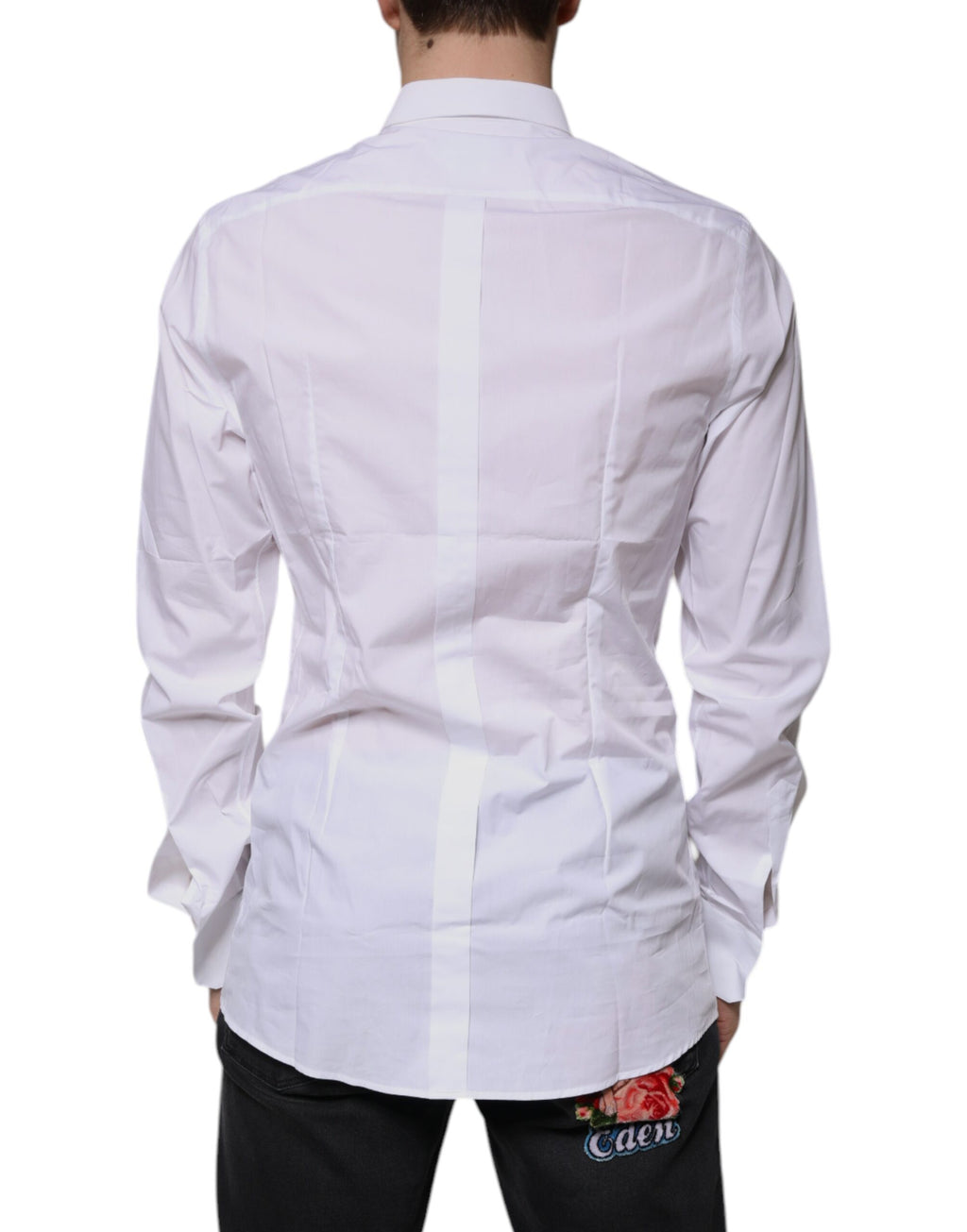 Camisa de vestir formal Dolce &amp; Gabbana de algodón blanco con logotipo dorado para hombre