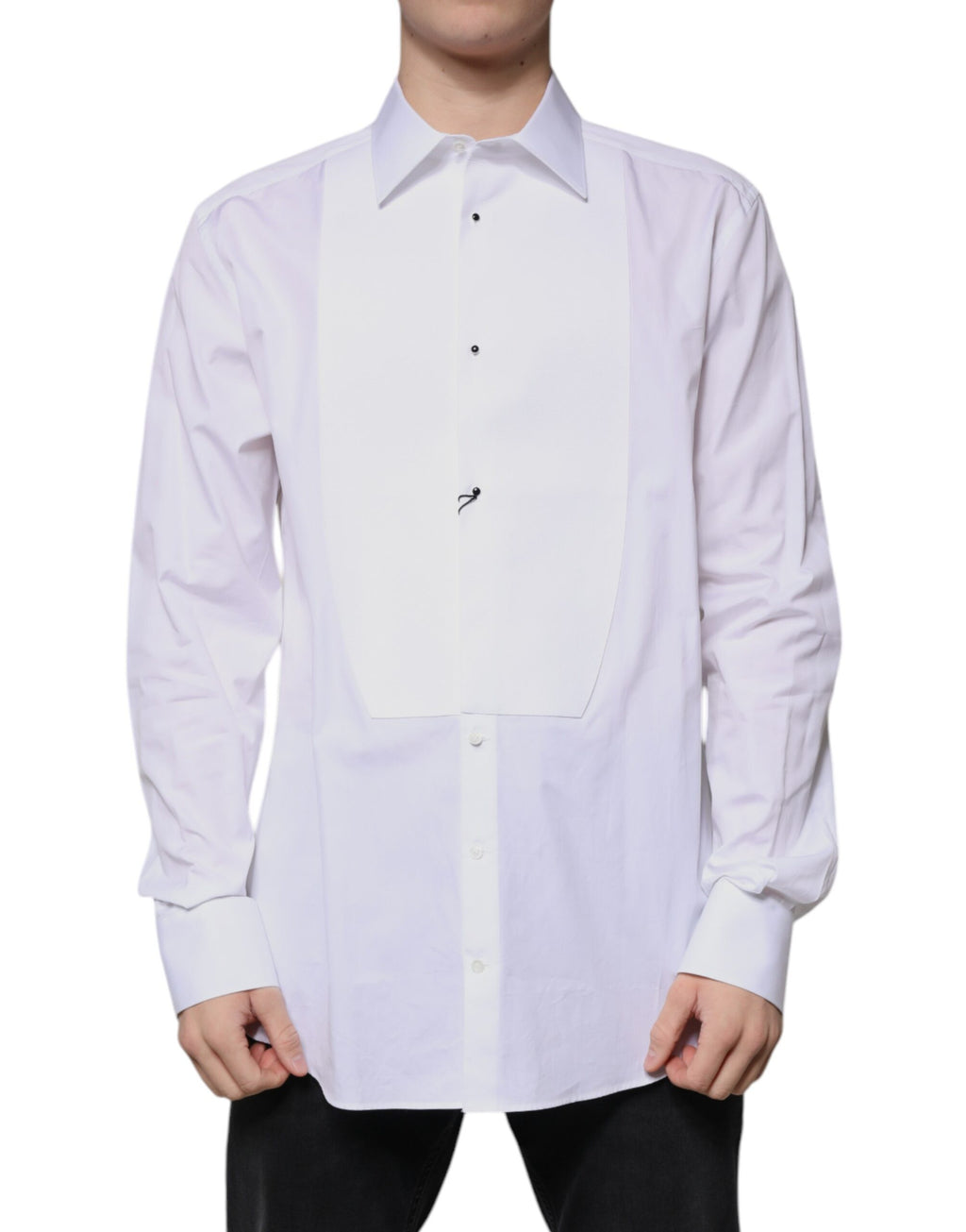 Camisa formal Dolce &amp; Gabbana de popelina de algodón con pechera blanca dorada