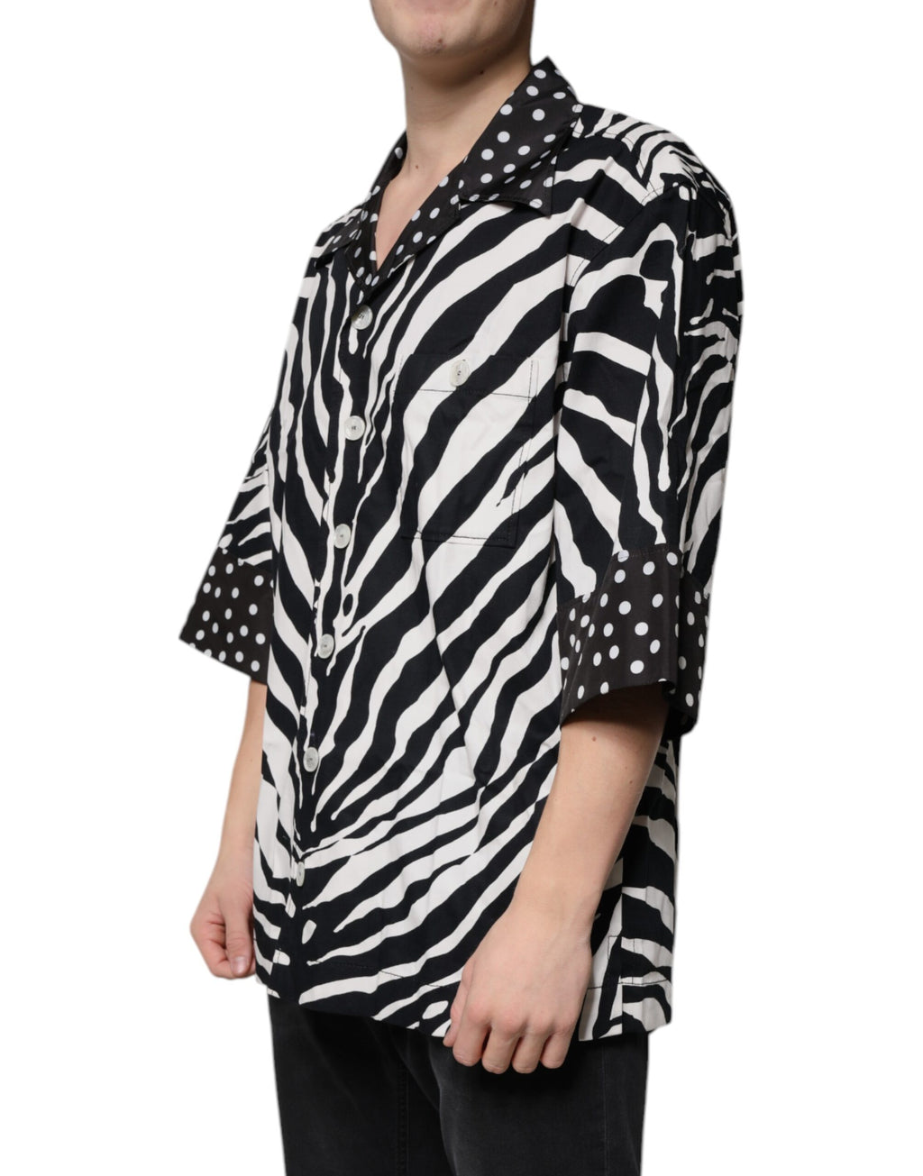 Camisa oversize con botones y estampado de cebra en blanco y negro de Dolce &amp; Gabbana