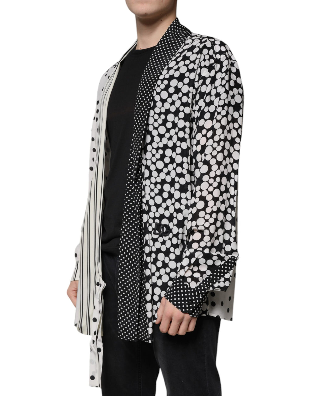 Camisa casual de seda con lunares blancos y negros de Dolce &amp; Gabbana para hombre