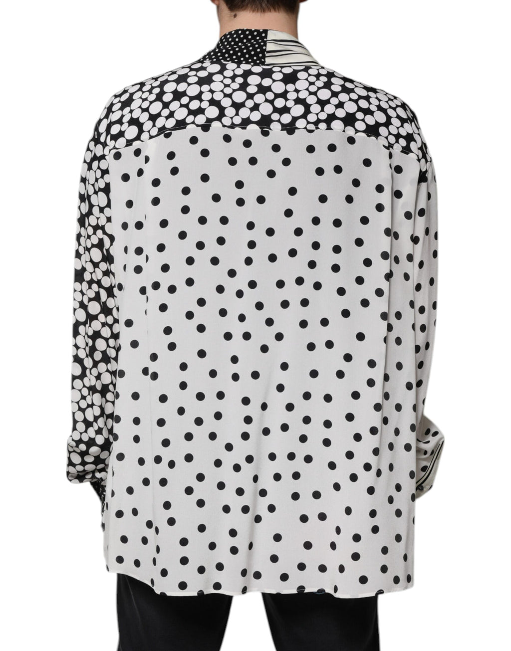 Camisa casual de seda con lunares blancos y negros de Dolce &amp; Gabbana para hombre