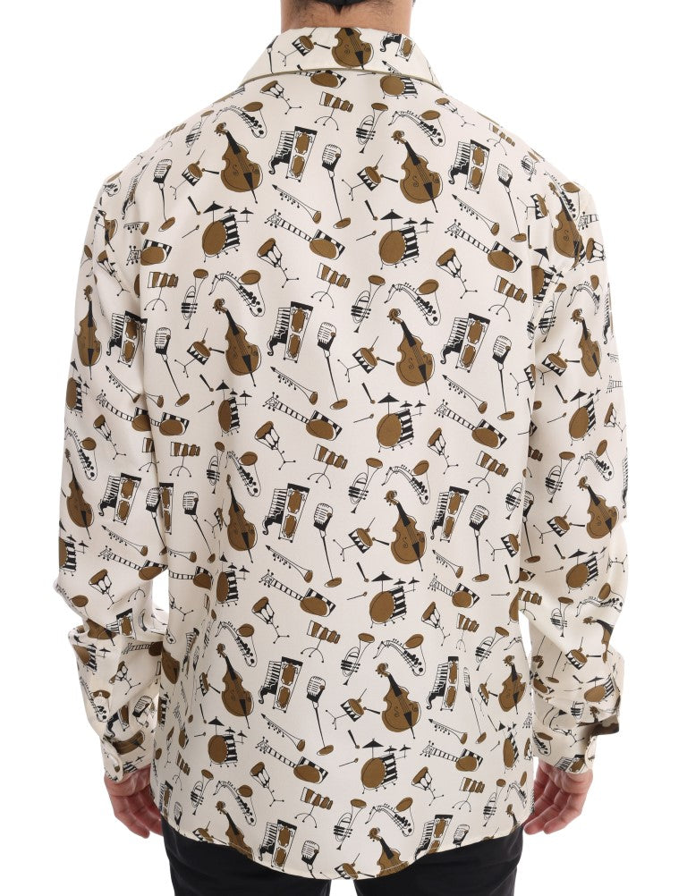 Camisa Dolce &amp; Gabbana de seda blanca con estampado JAZZ