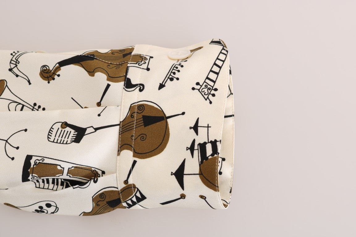 Camisa Dolce &amp; Gabbana de seda blanca con estampado JAZZ