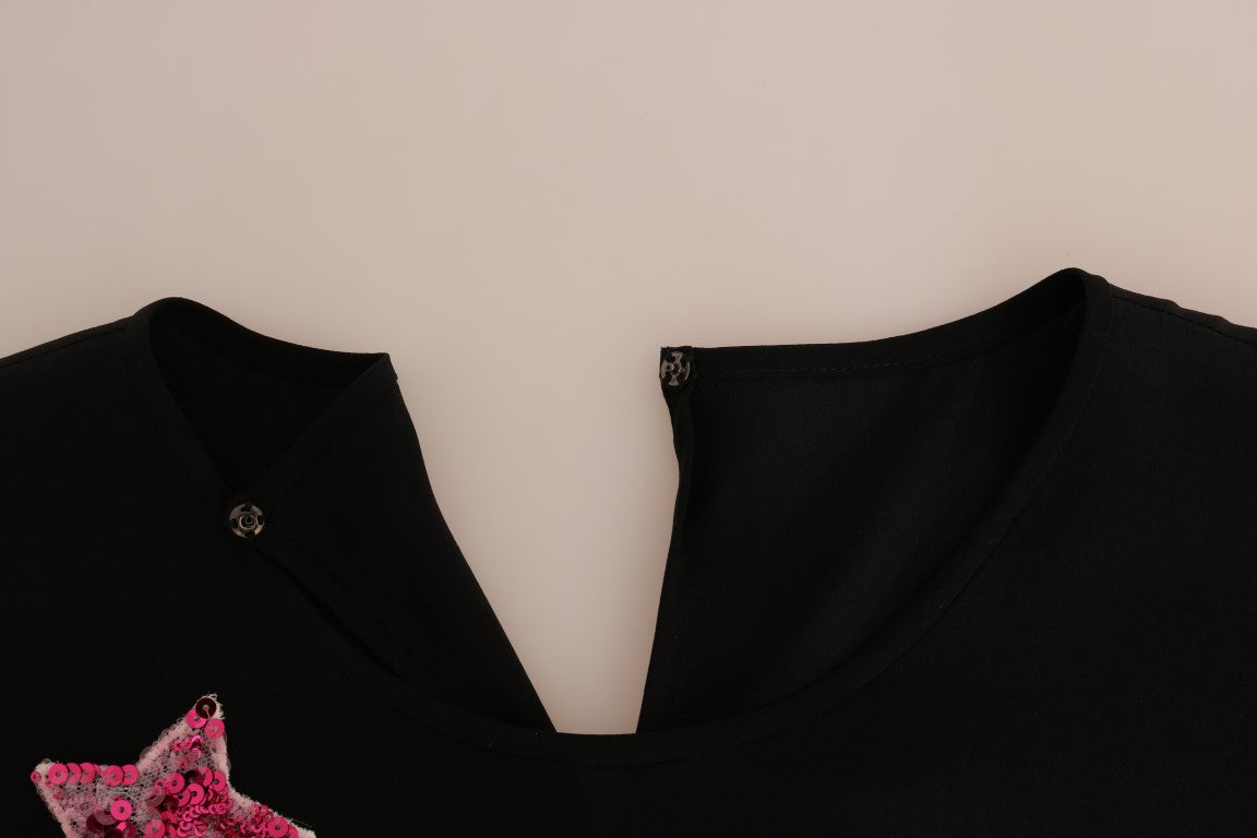 Blusa de seda negra con cristales y diseño de cuento de hadas de Dolce &amp; Gabbana