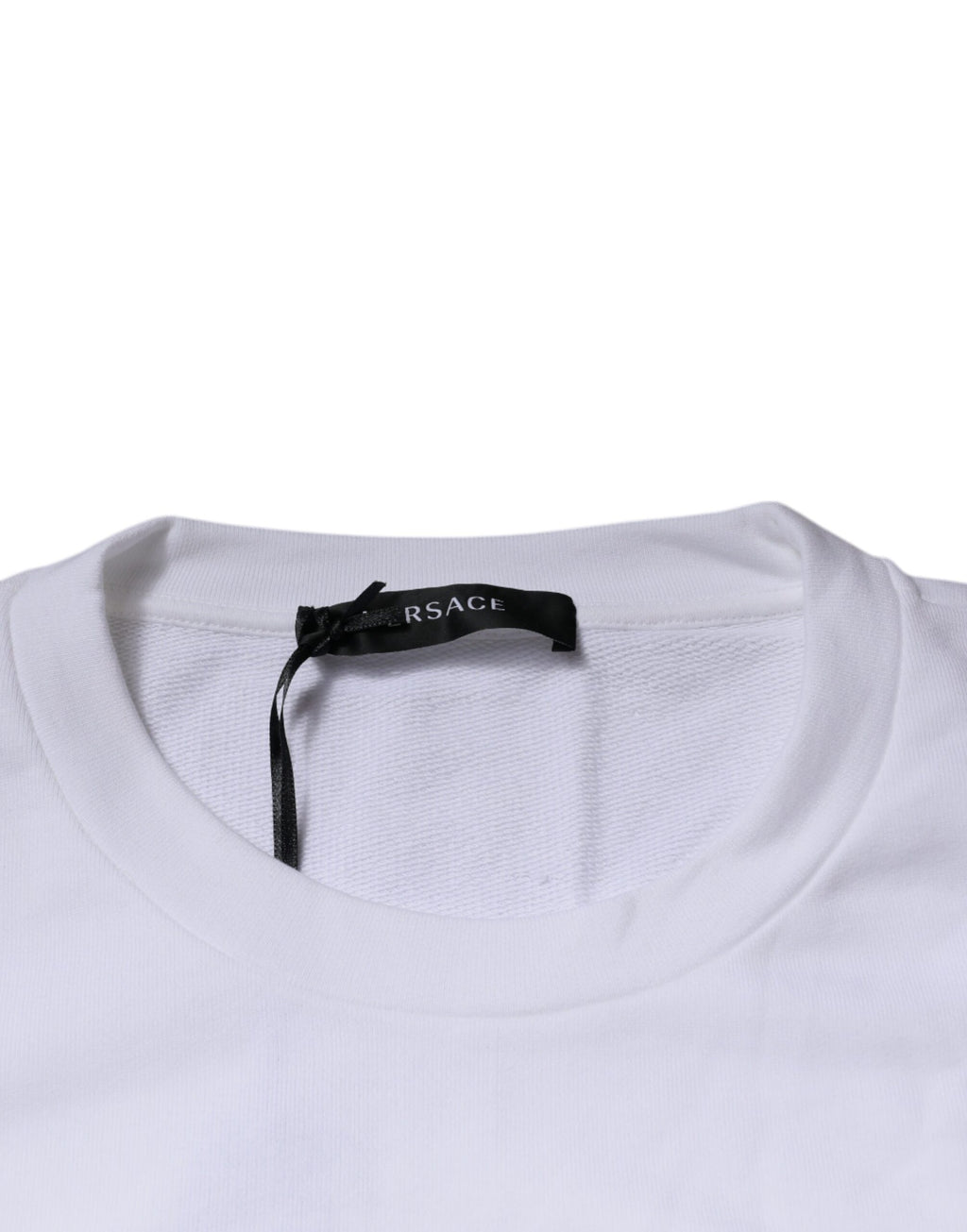 Suéter blanco de cuello redondo con bordado de Medusa de Versace