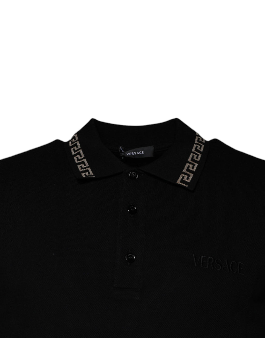 Polo de manga corta con cuello de viscosa negra de Versace