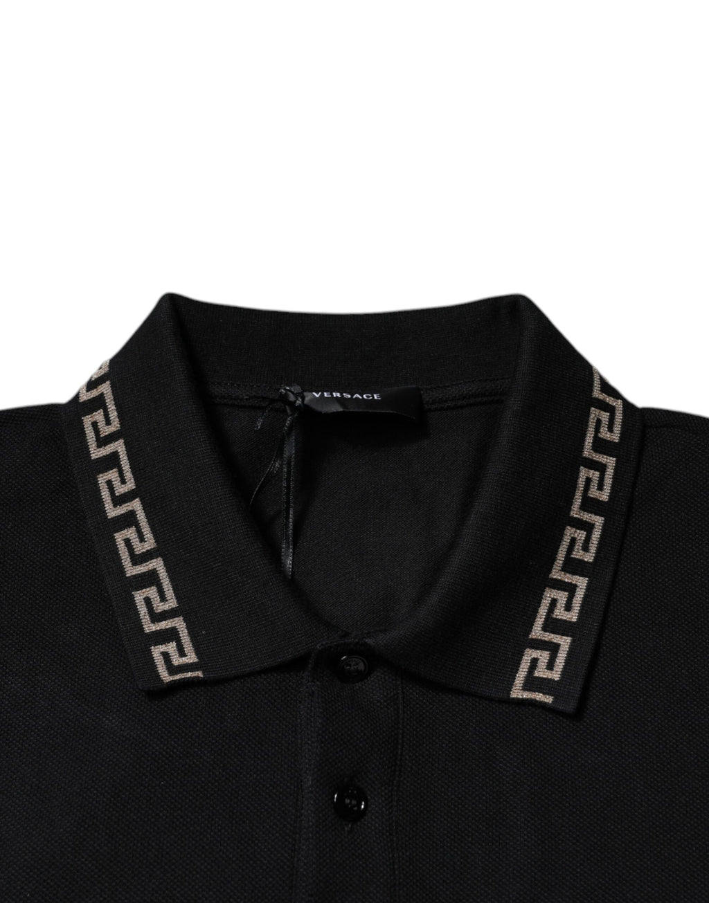 Polo de manga corta con cuello de viscosa negra de Versace