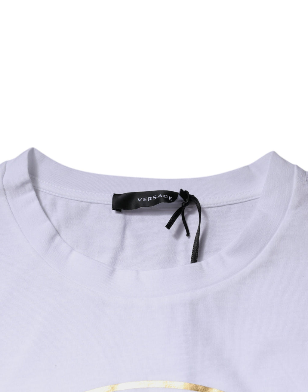 Camiseta de algodón con cuello redondo y estampado de Medusa blanca de Versace