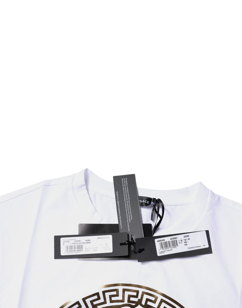 Camiseta de algodón con cuello redondo y estampado de Medusa blanca de Versace