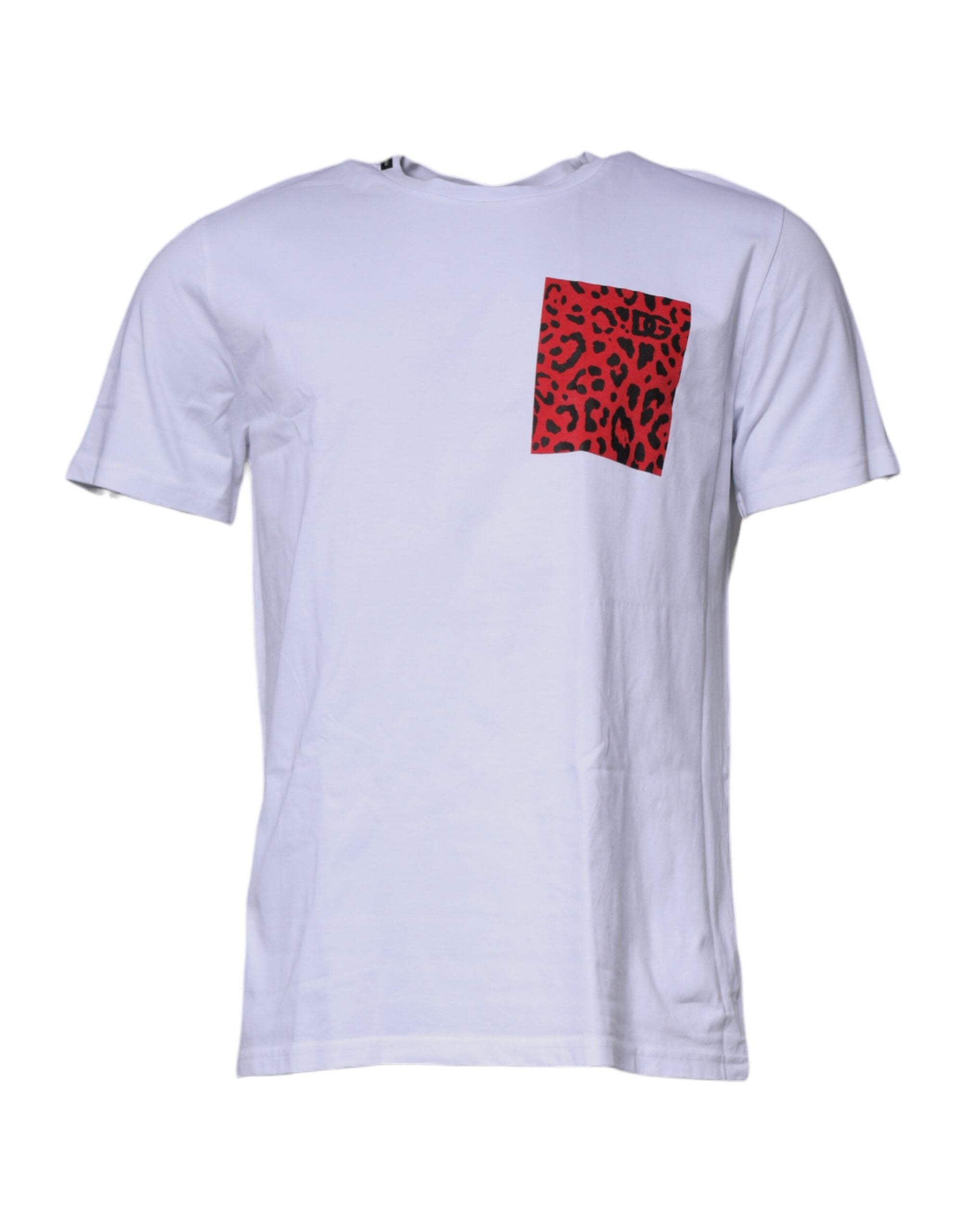 Camiseta de algodón con cuello redondo y estampado de leopardo en blanco y rojo de Dolce &amp; Gabbana
