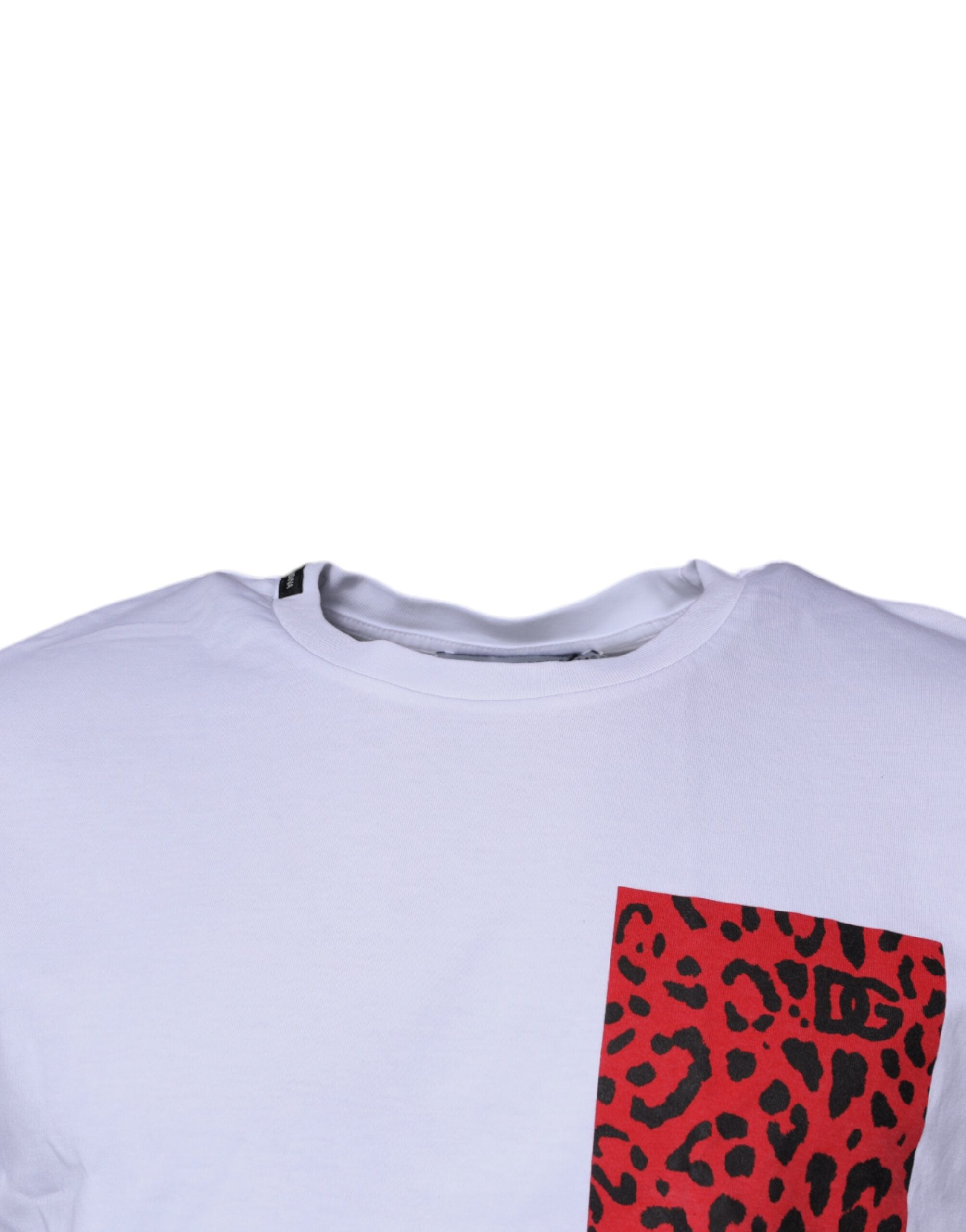 Camiseta de algodón con cuello redondo y estampado de leopardo en blanco y rojo de Dolce &amp; Gabbana