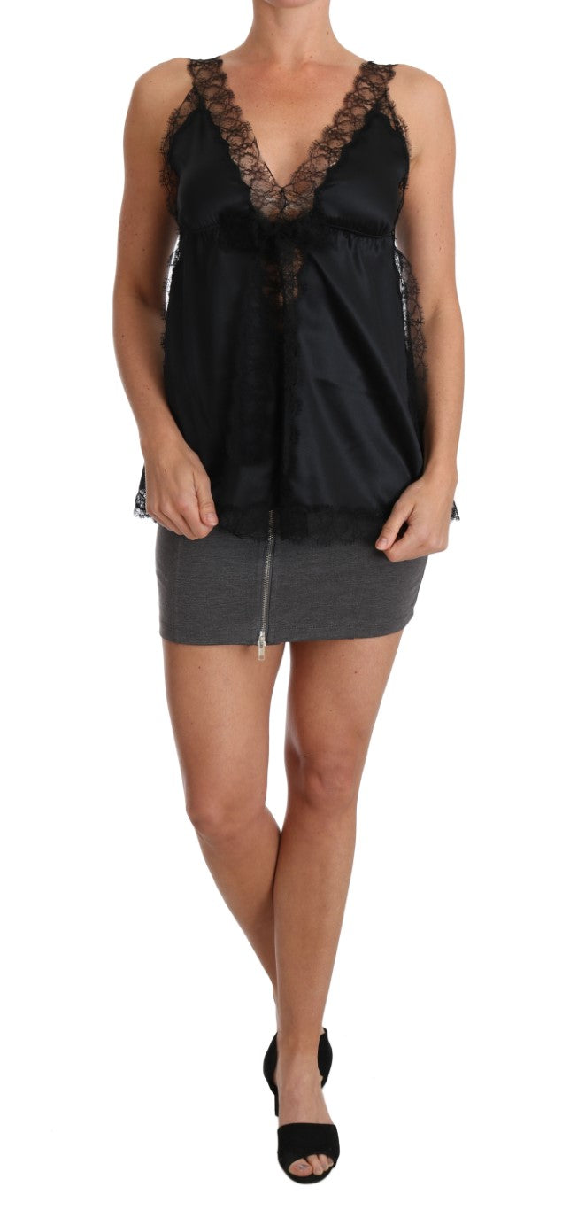 Camisola Dolce &amp; Gabbana Lingerie de seda elástica con encaje negro