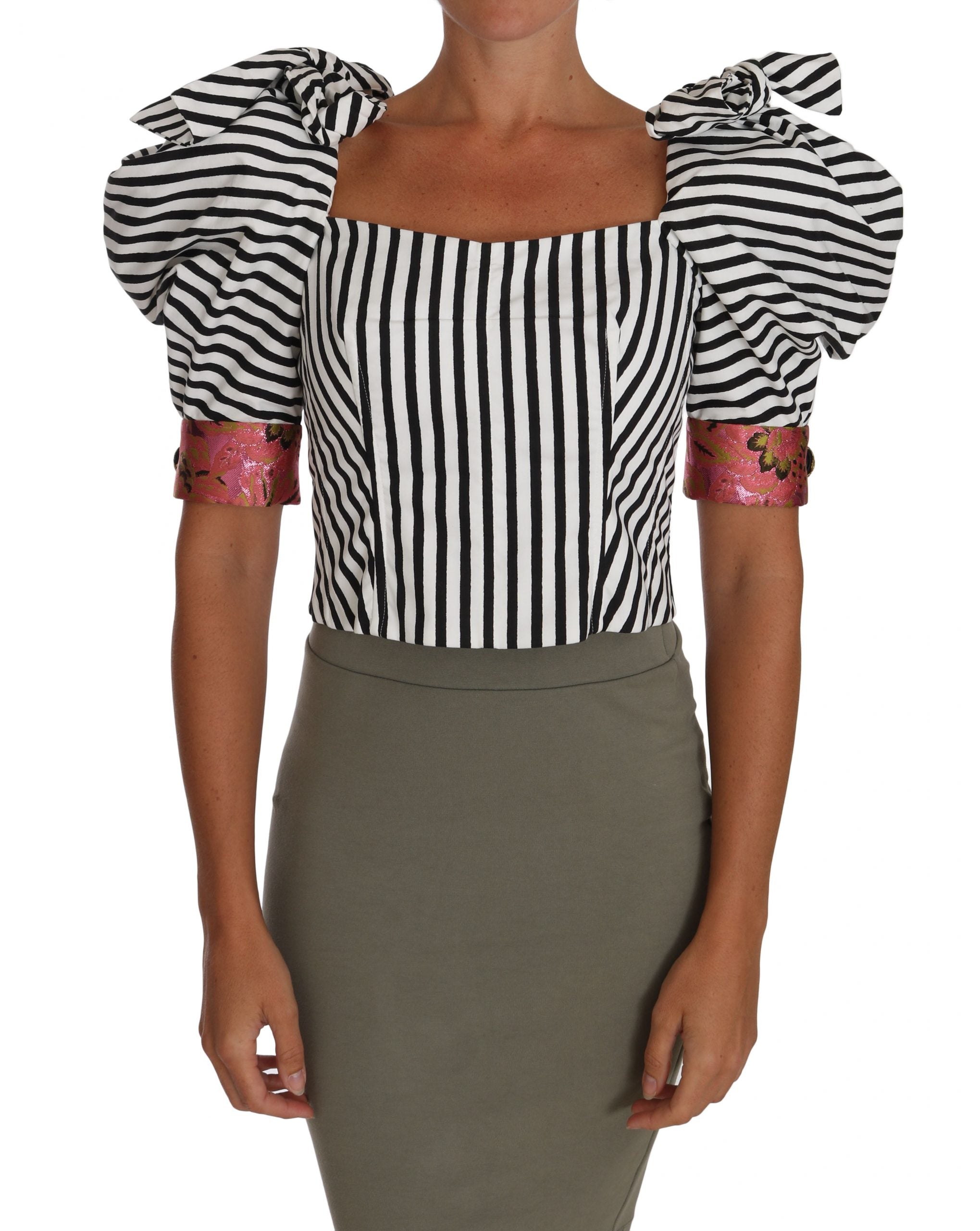 Camisas Dolce &amp; Gabbana con top corto a rayas blancas y negras y mangas abullonadas