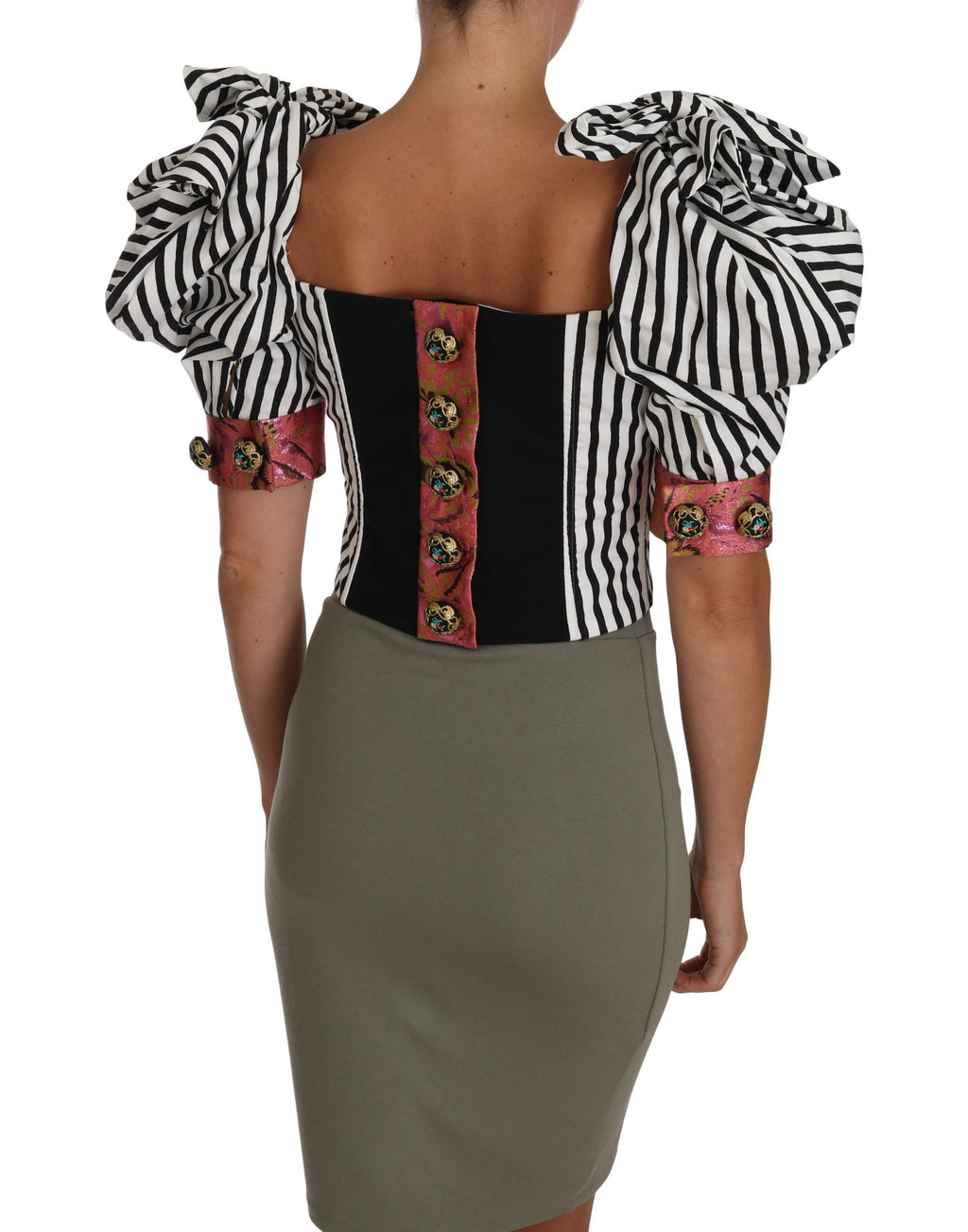 Camisas Dolce &amp; Gabbana con top corto a rayas blancas y negras y mangas abullonadas