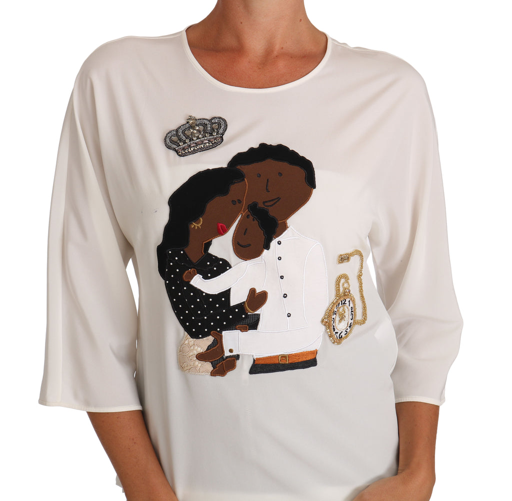 Camiseta de seda blanca con cristales de Dolce &amp; Gabbana #dgfamily