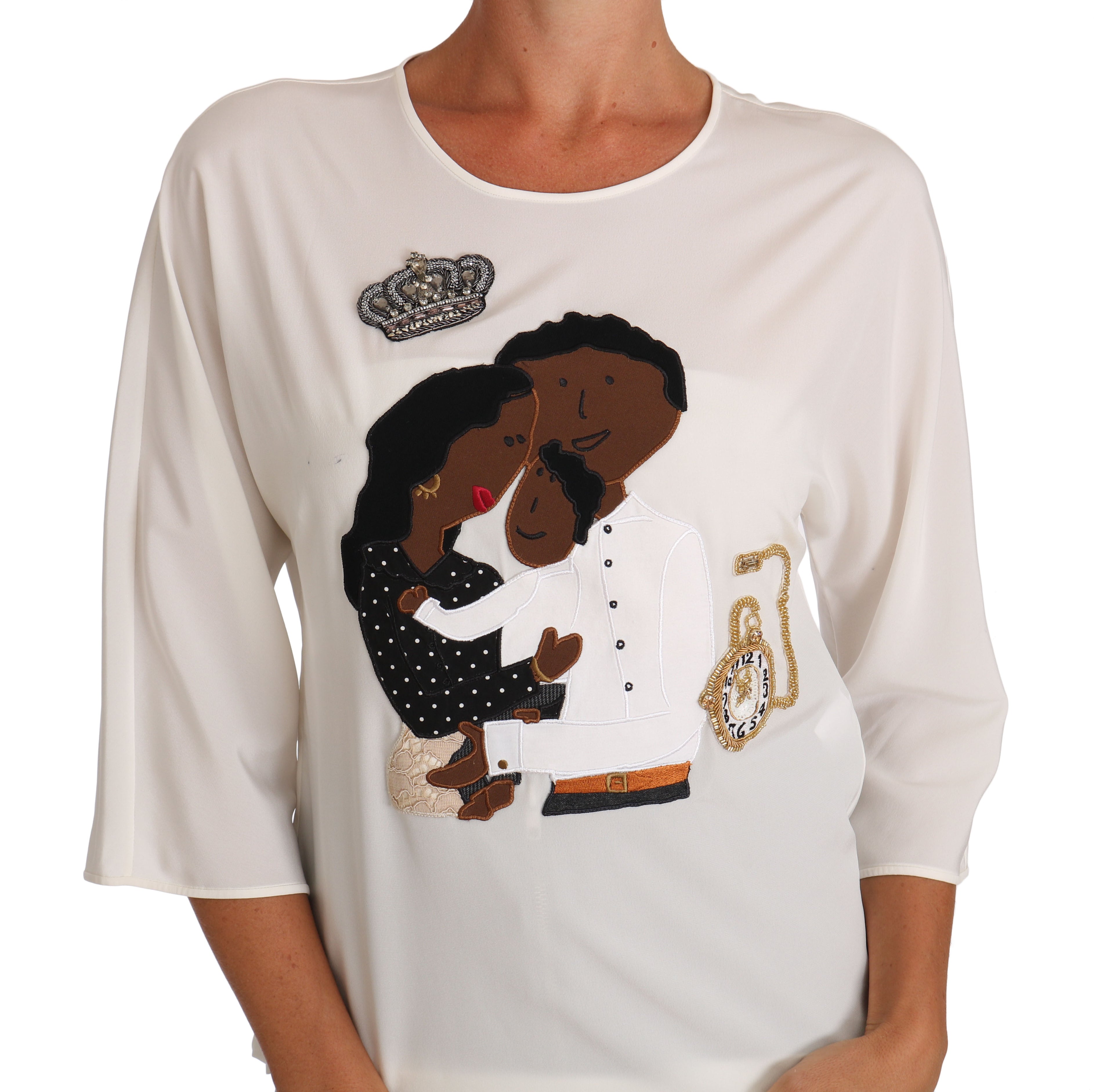 Camiseta de seda blanca con cristales de Dolce &amp; Gabbana #dgfamily
