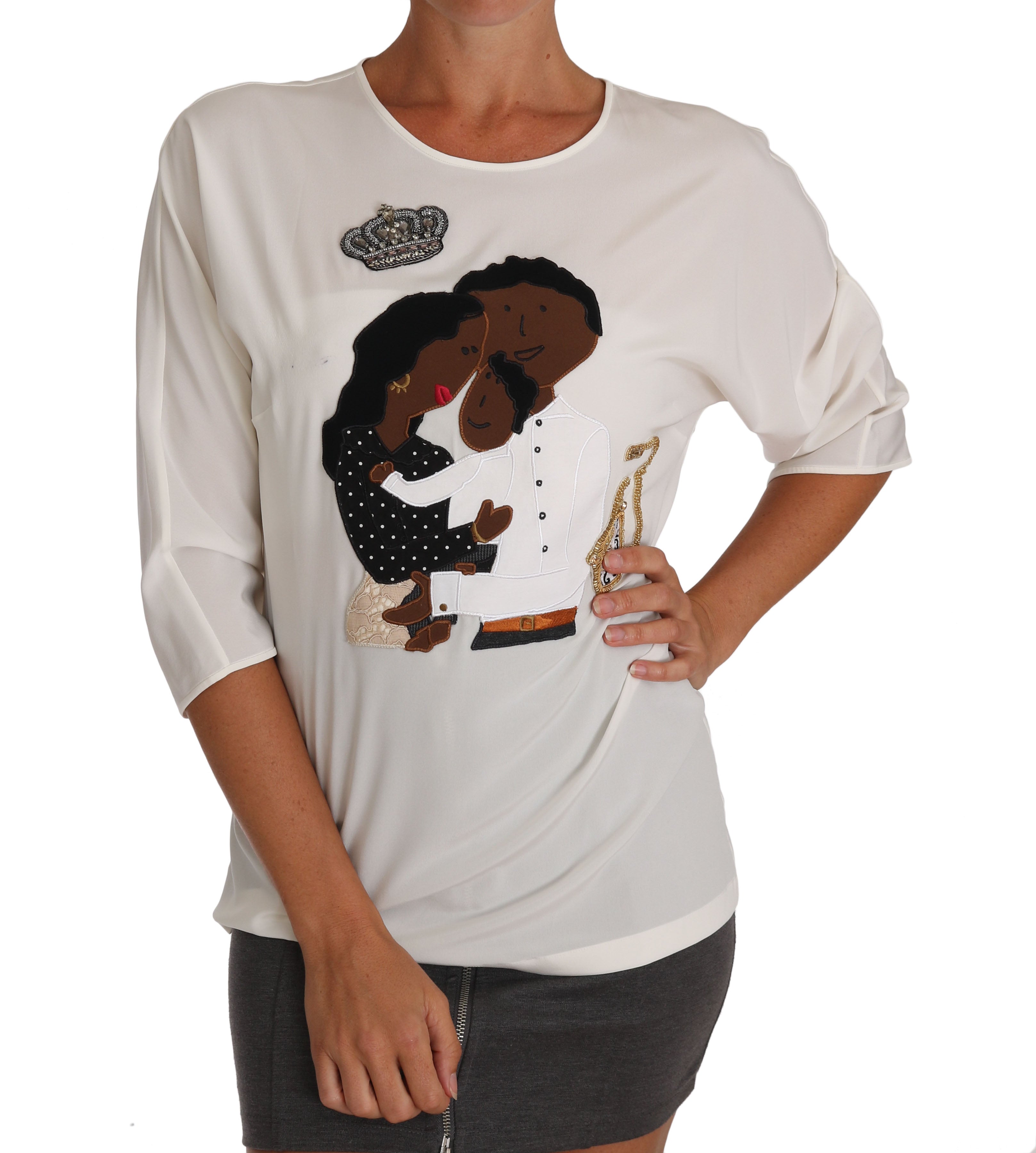 Camiseta de seda blanca con cristales de Dolce &amp; Gabbana #dgfamily